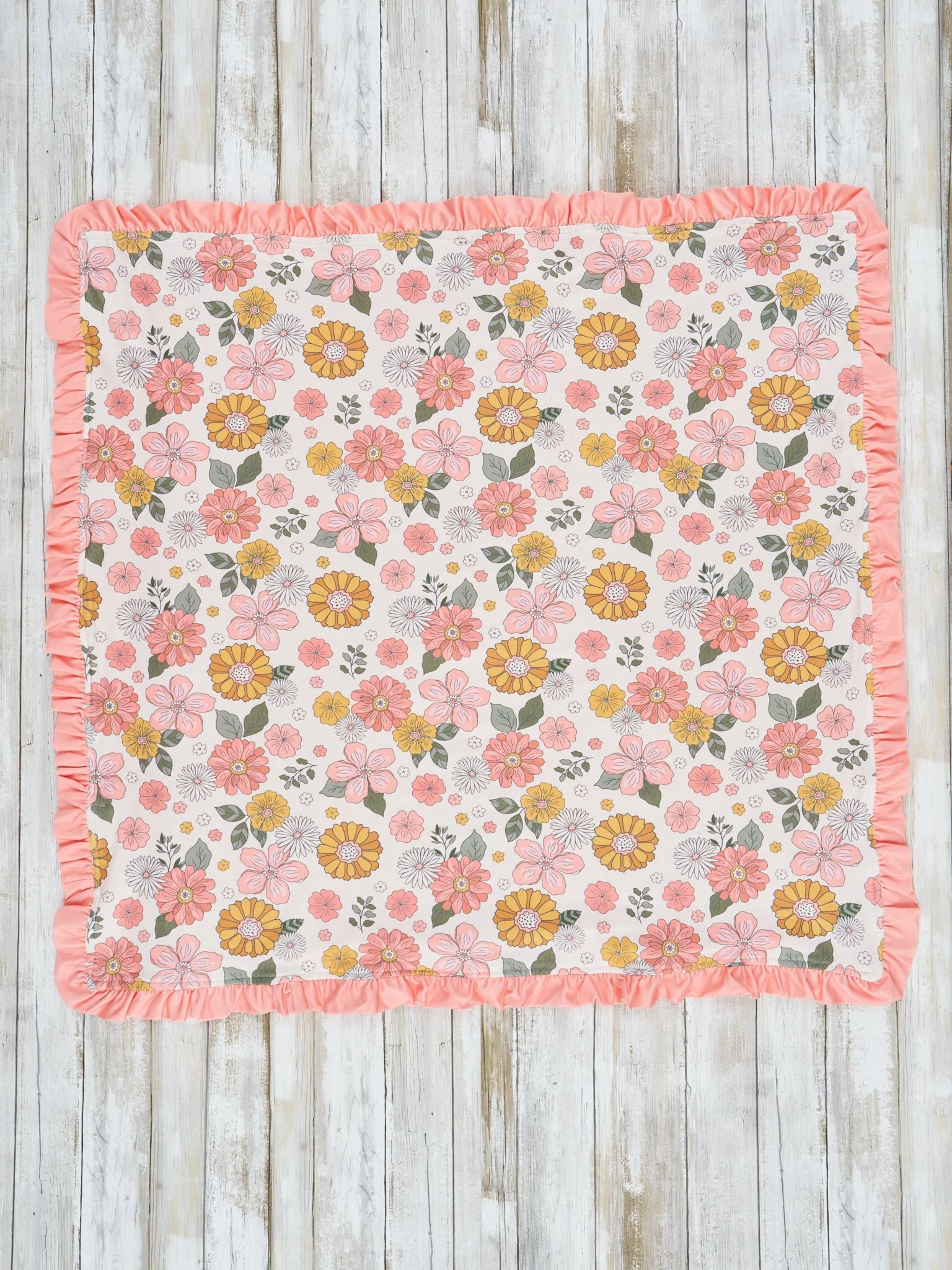 Pink Marigold Dreams Ruffle Minky Blanket