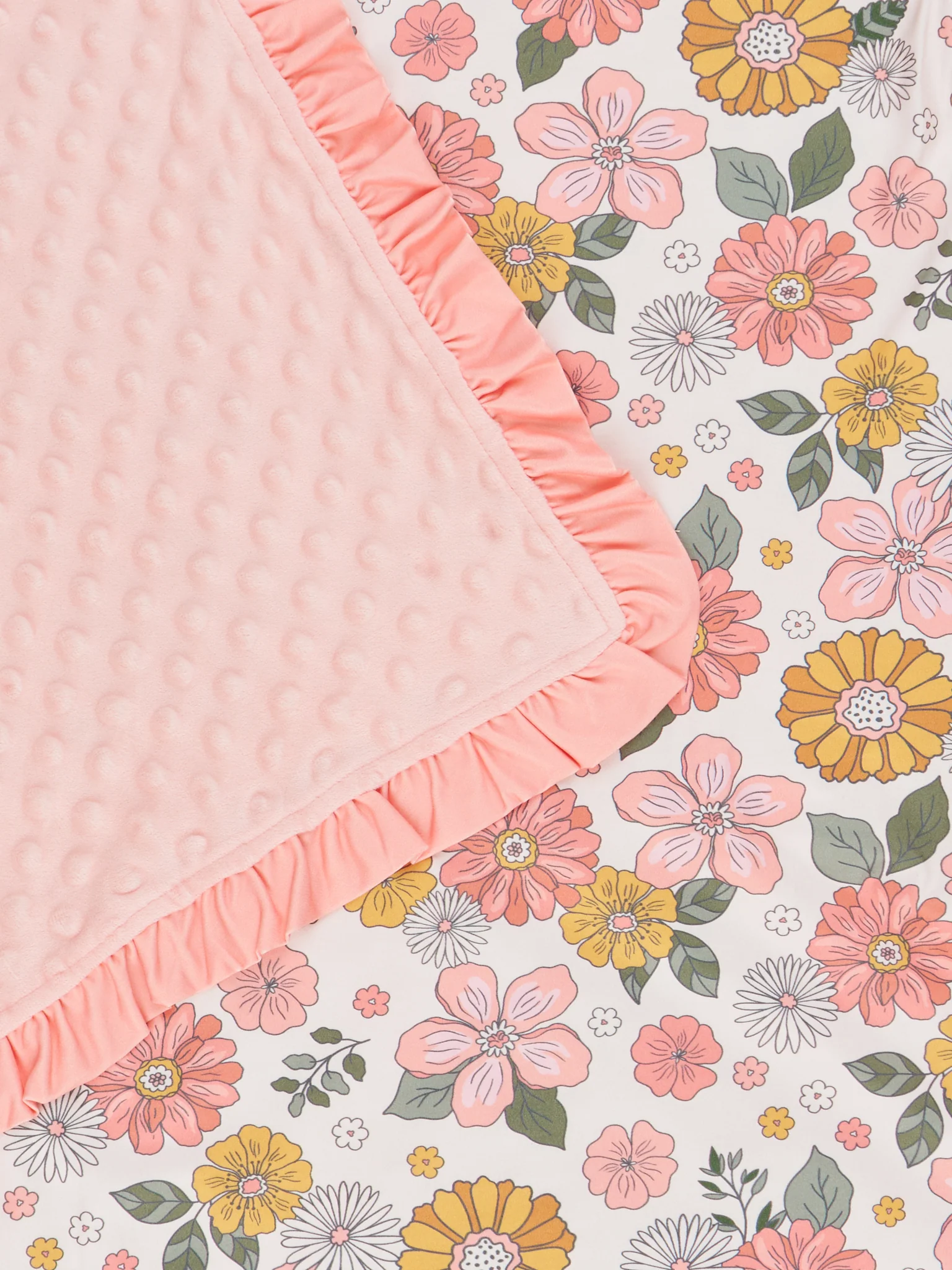 Pink Marigold Dreams Ruffle Minky Blanket - Image 2