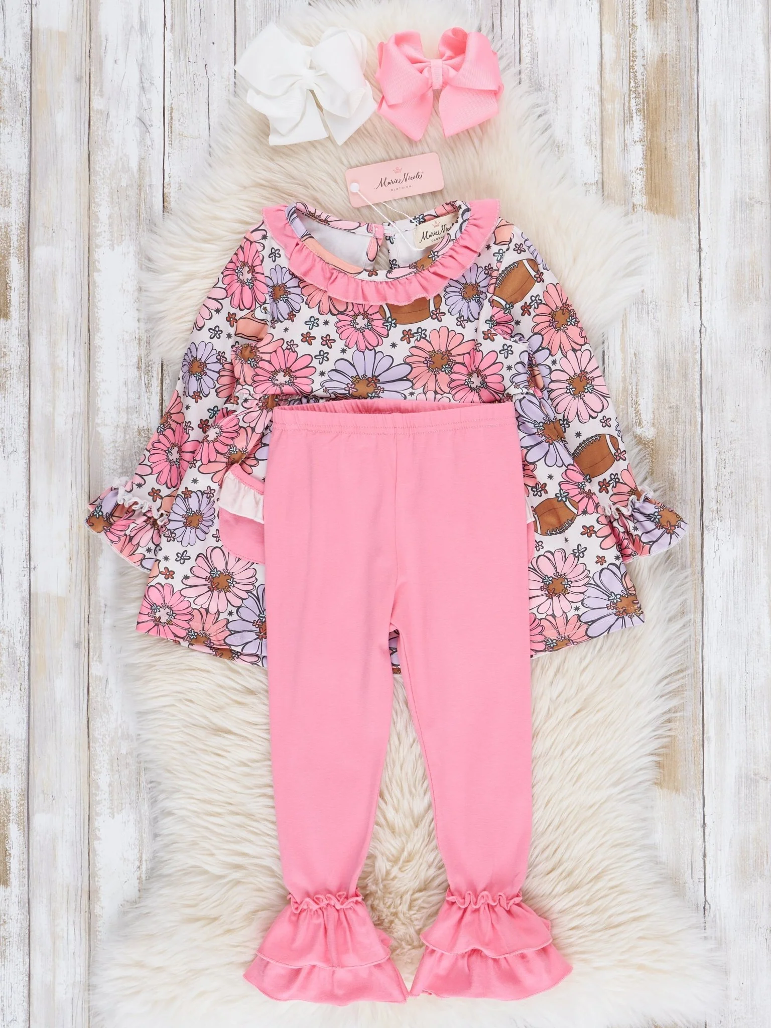 Pink Marigolds & Football Ruffle Outfit - Image 2