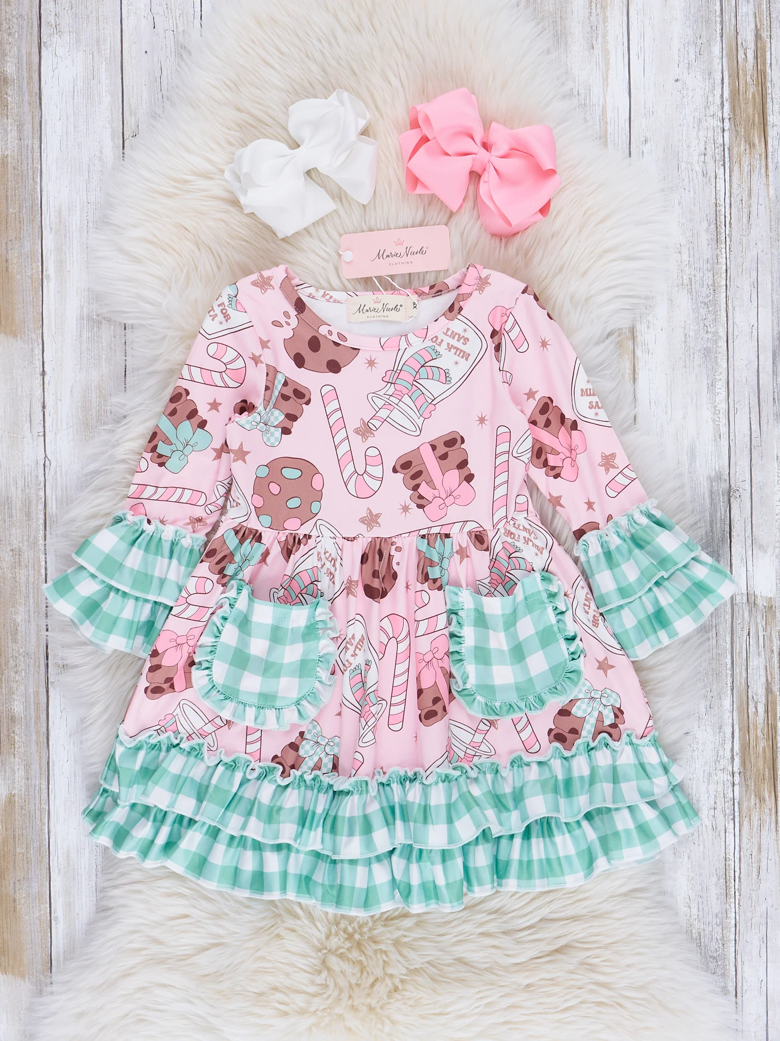 Pink & Mint Gingham Cookies Ruffle Dress