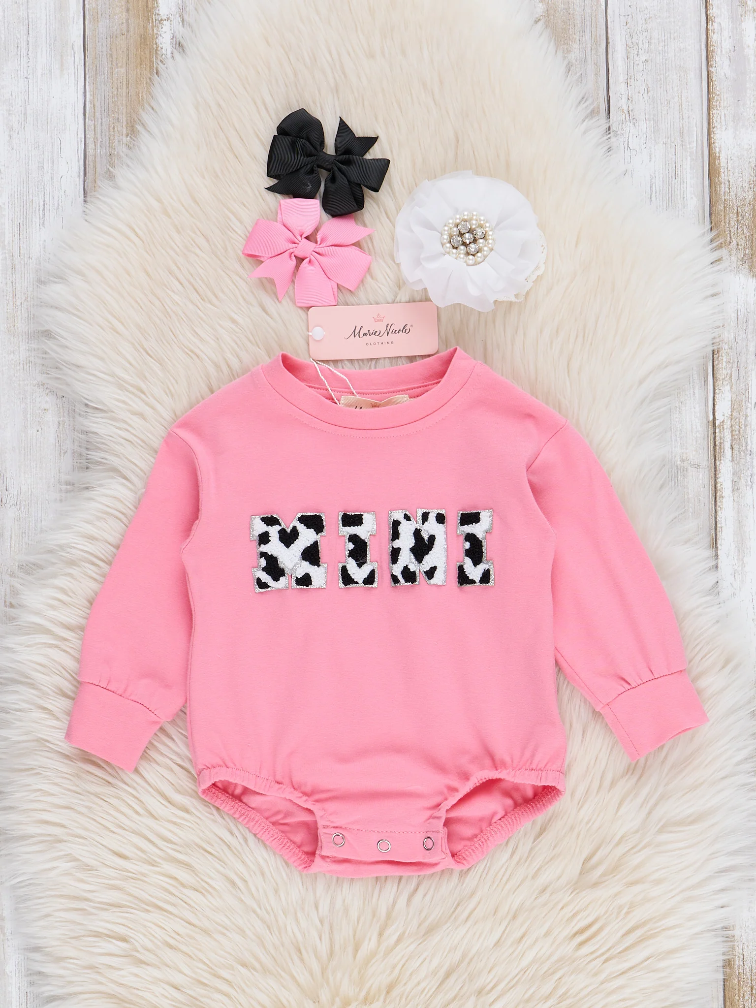 Pink Mom & Me Cow Print Chenille "Mama/Mini" Shirt - Image 2