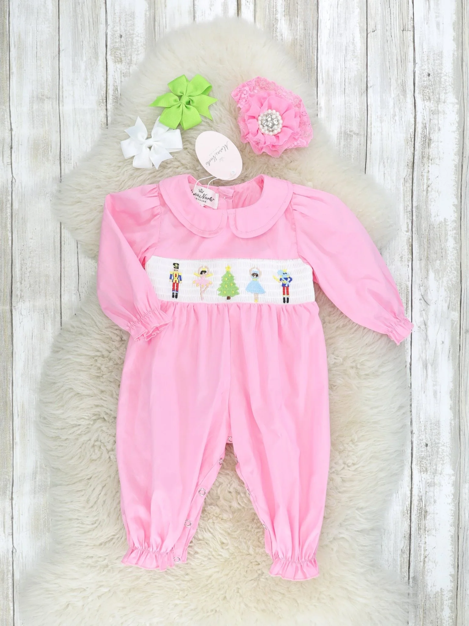 Pink Nutcracker Smocked Vintage Romper
