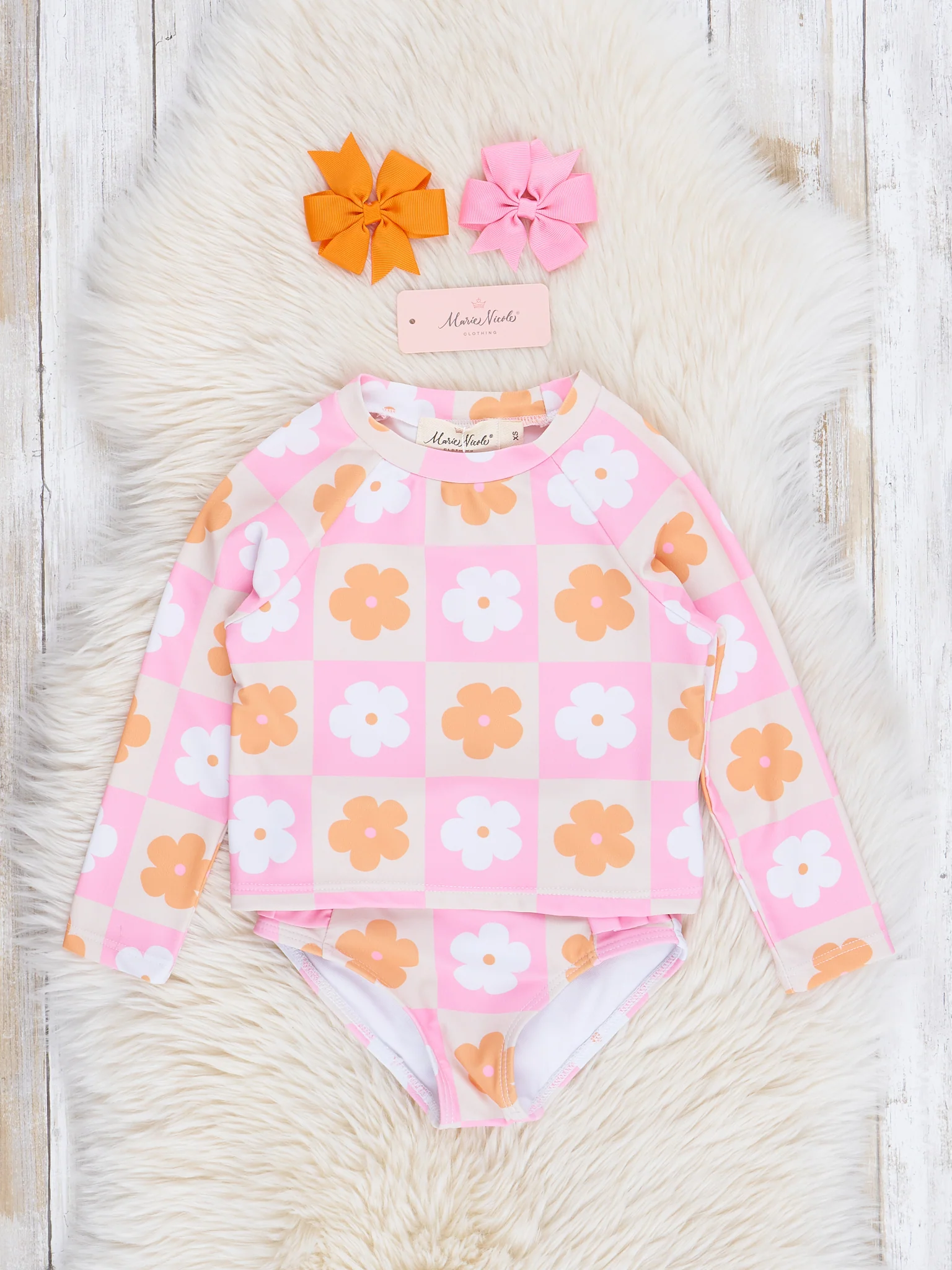 Pink & Orange Daisy Squares Swimsuit - Image 2