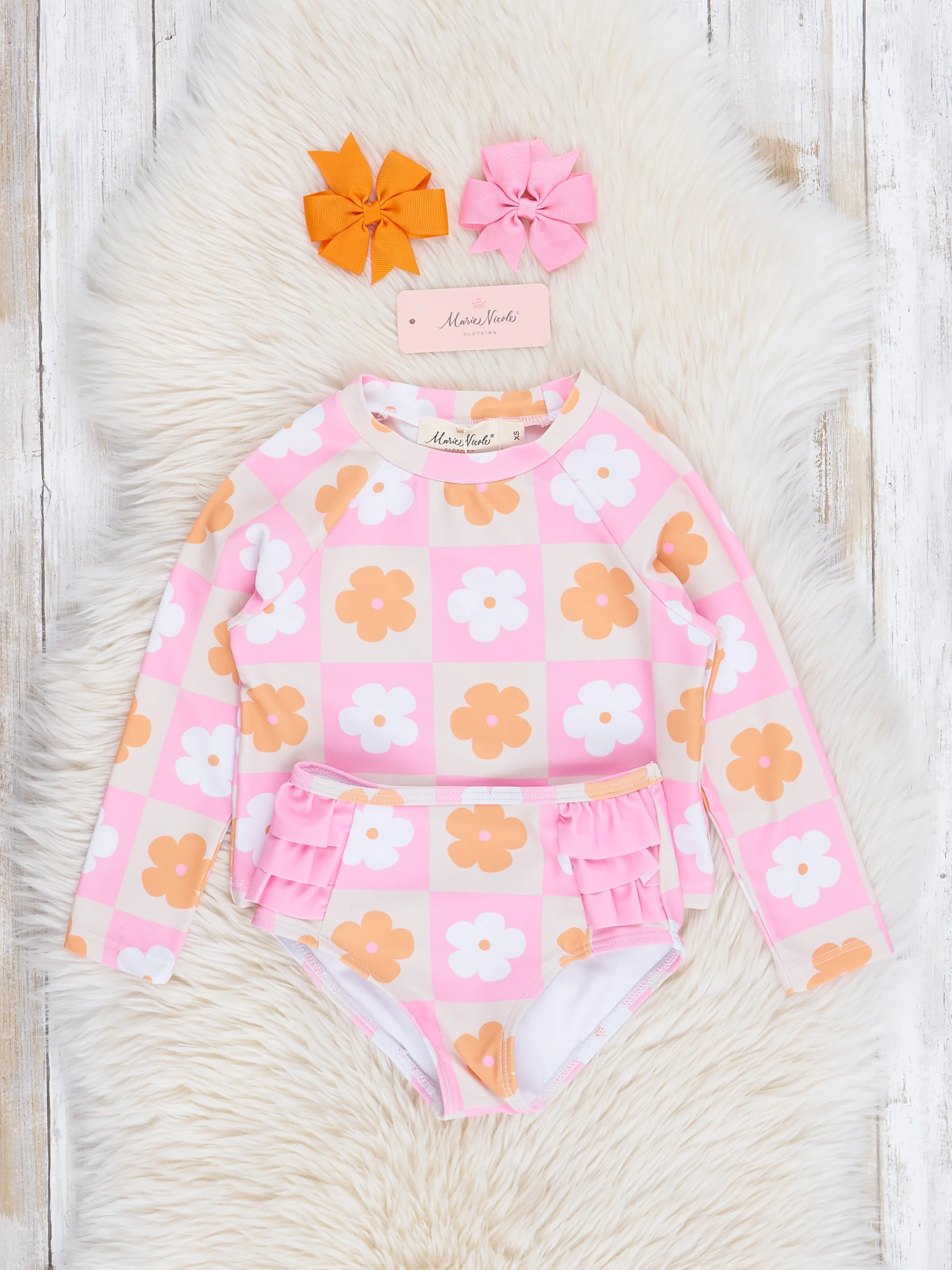 Pink & Orange Daisy Squares Swimsuit - Image 3