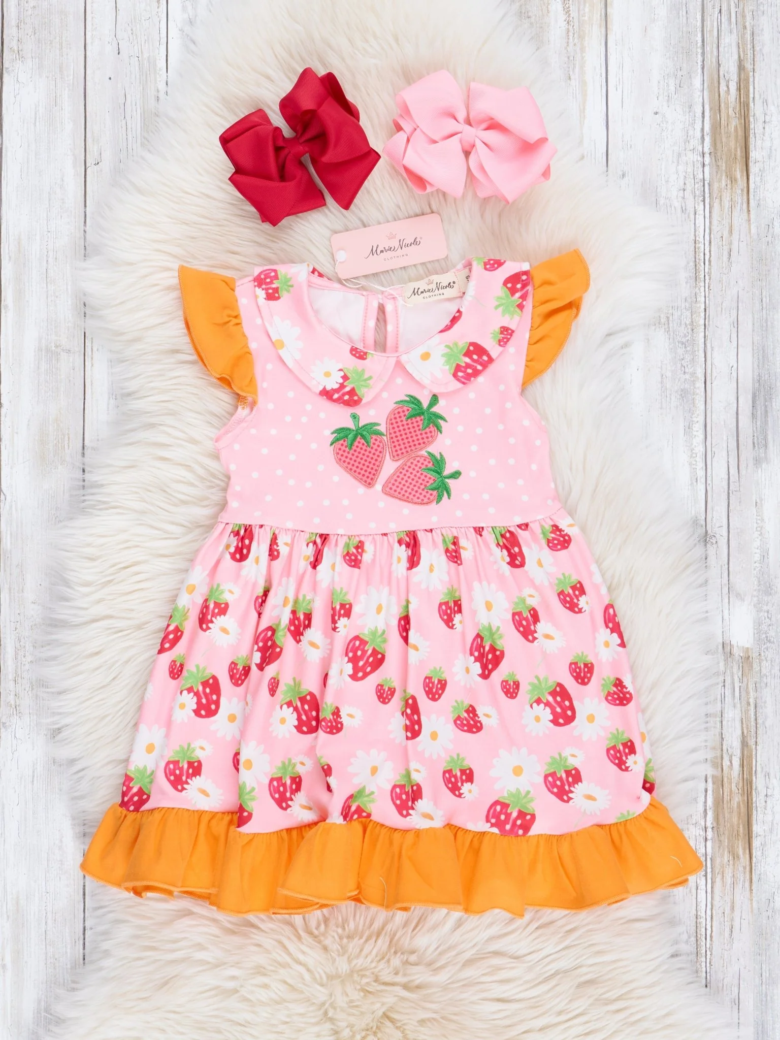 Pink & Orange Strawberries Ruffle Dress