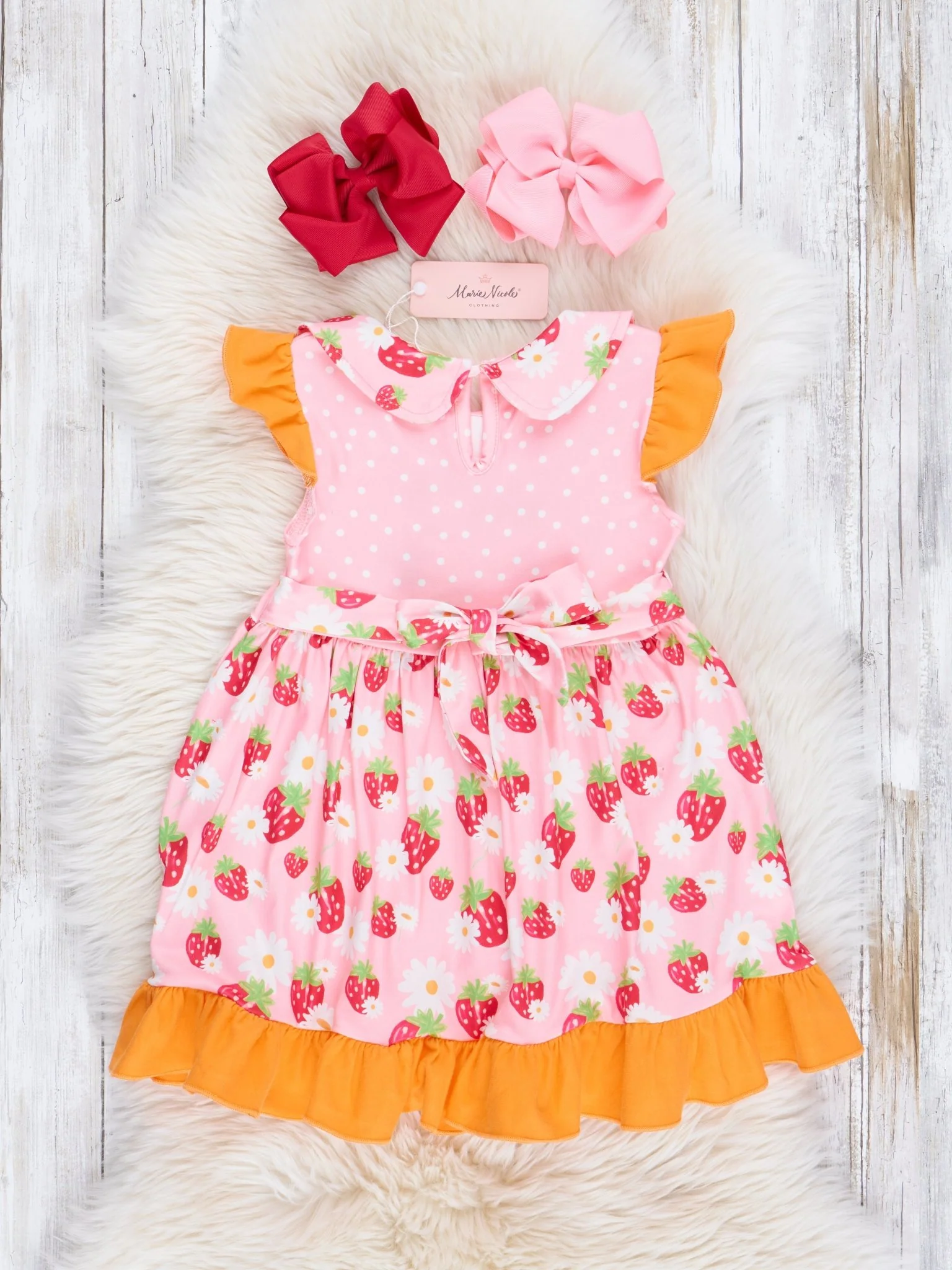 Pink & Orange Strawberries Ruffle Dress - Image 2