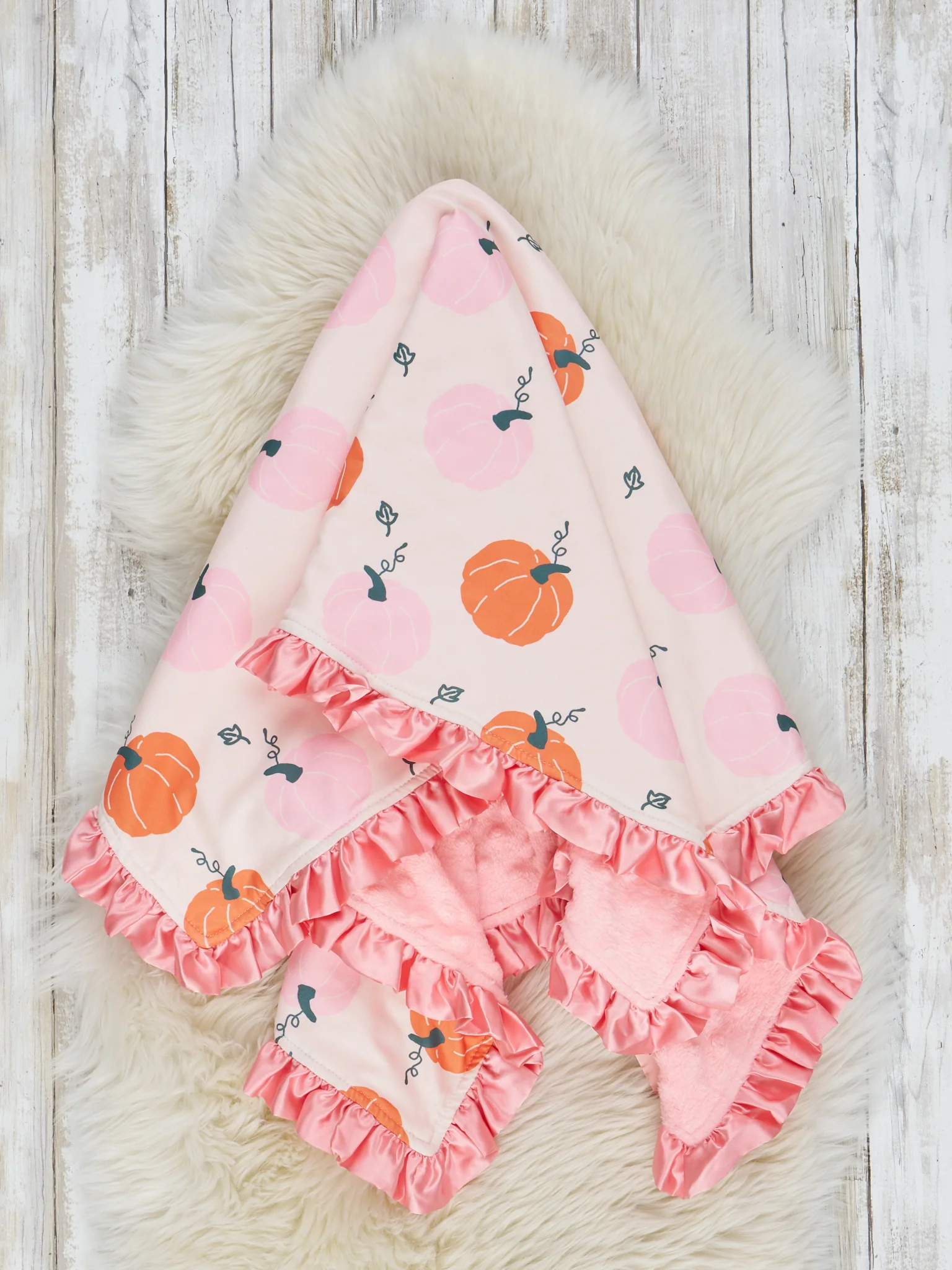 Pink & Orange Sweet Gourds Ruffle Minky Blanket