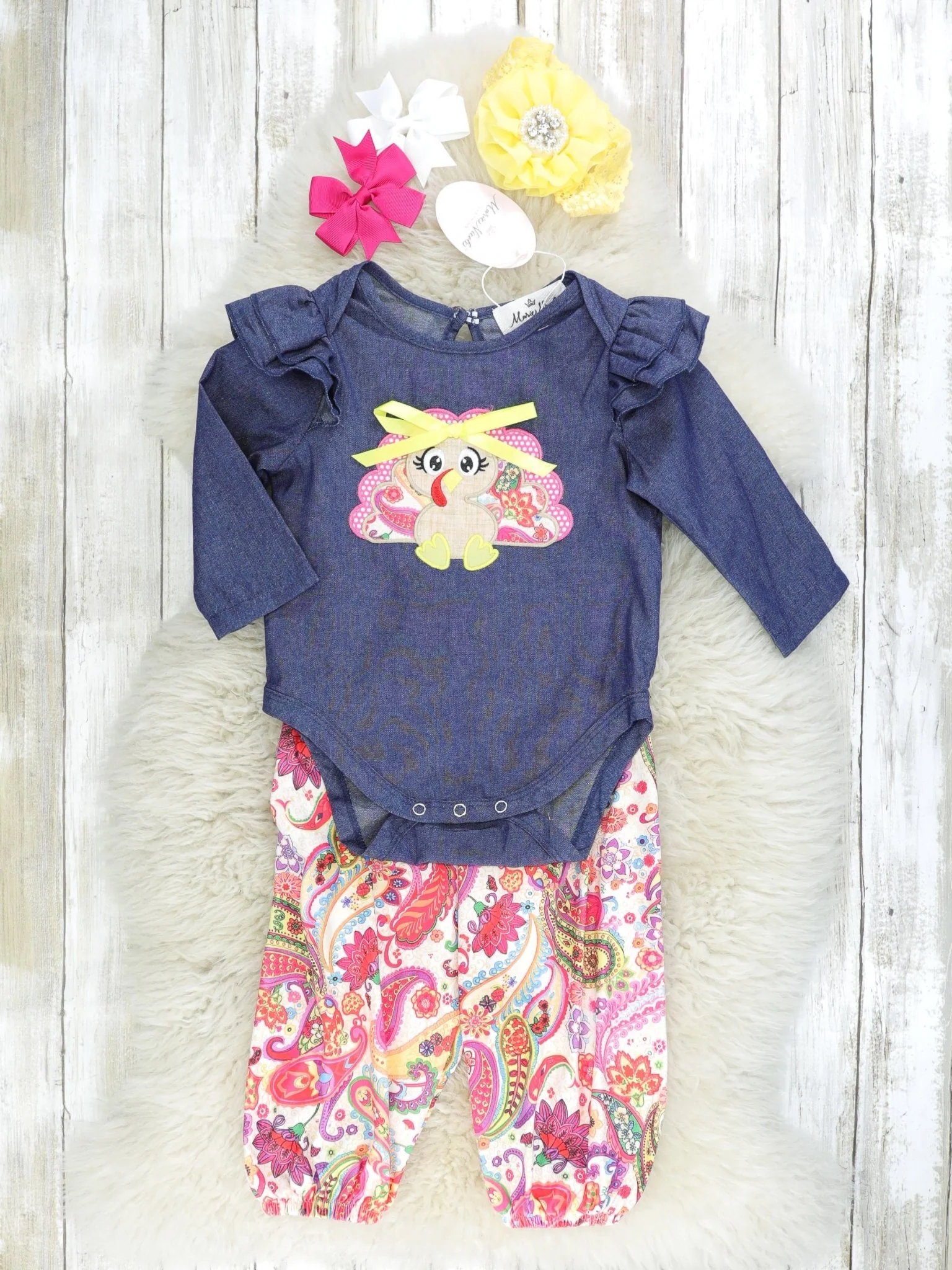 Pink Paisley Turkey Ruffle Romper Outfit