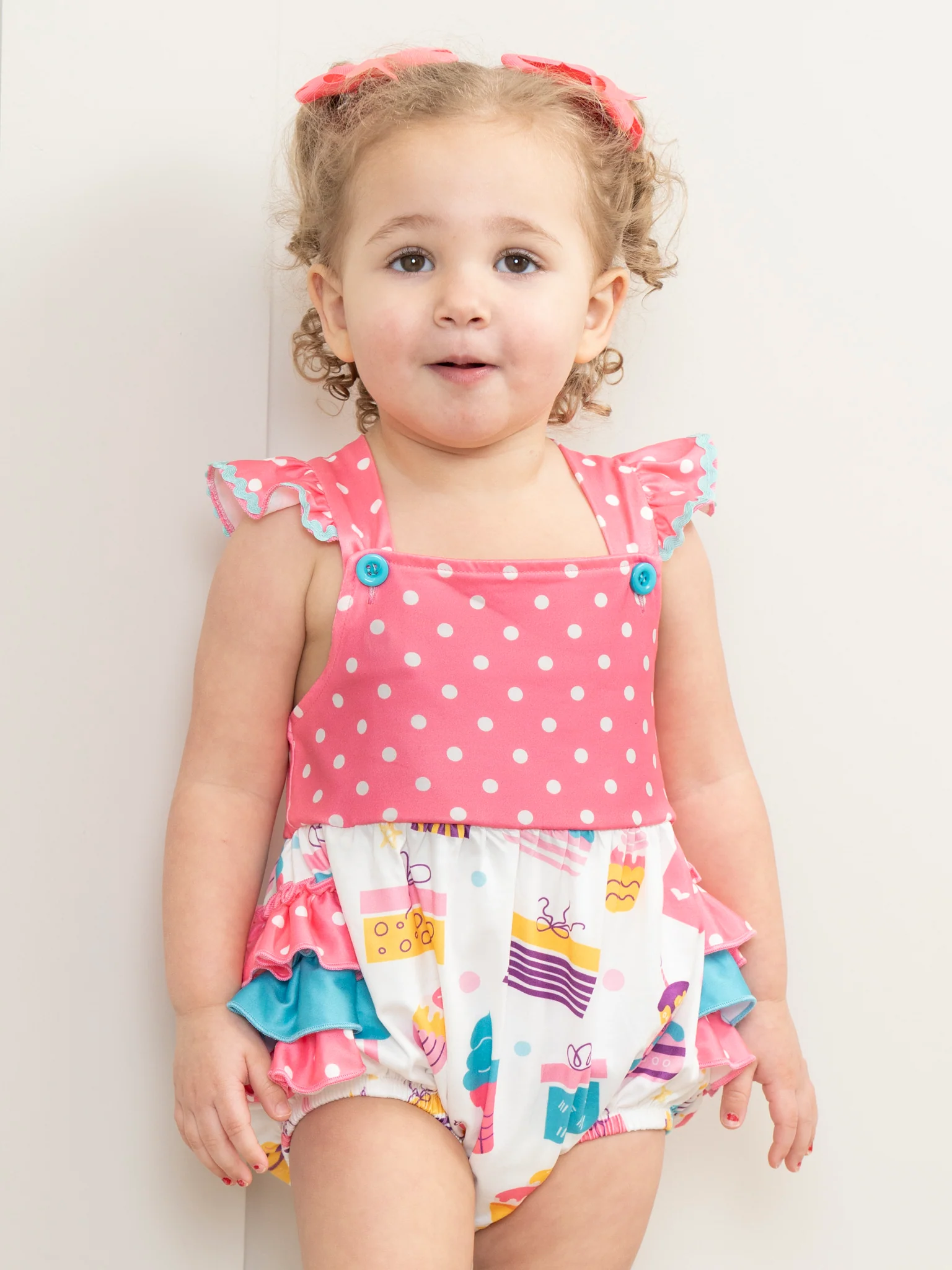 Pink Party Treats Ruffle Bubble Romper