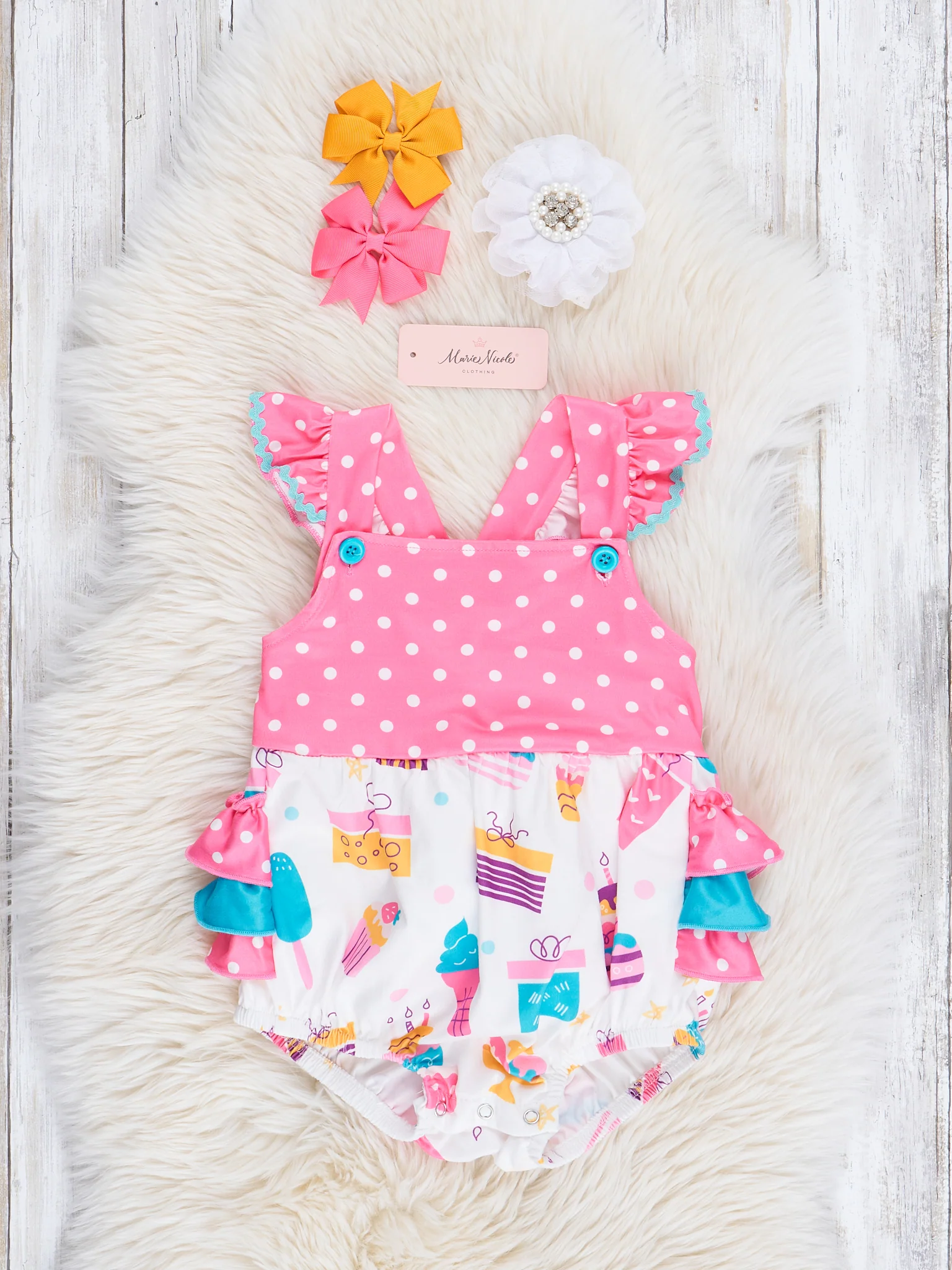 Pink Party Treats Ruffle Bubble Romper - Image 2