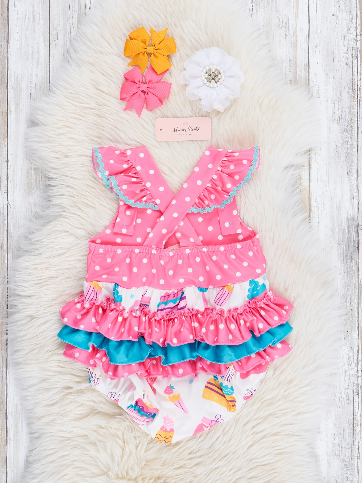 Pink Party Treats Ruffle Bubble Romper - Image 3