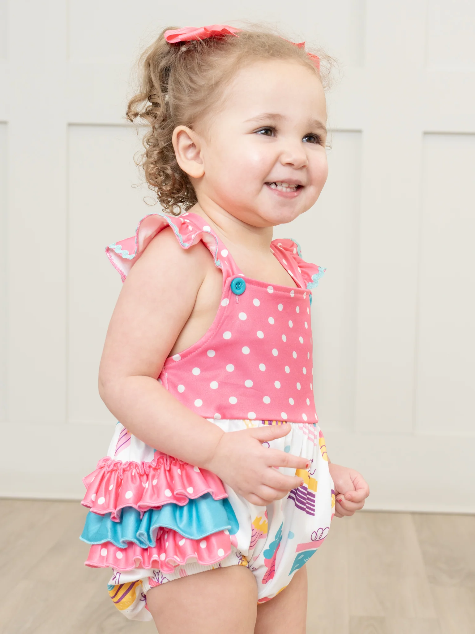 Pink Party Treats Ruffle Bubble Romper - Image 5