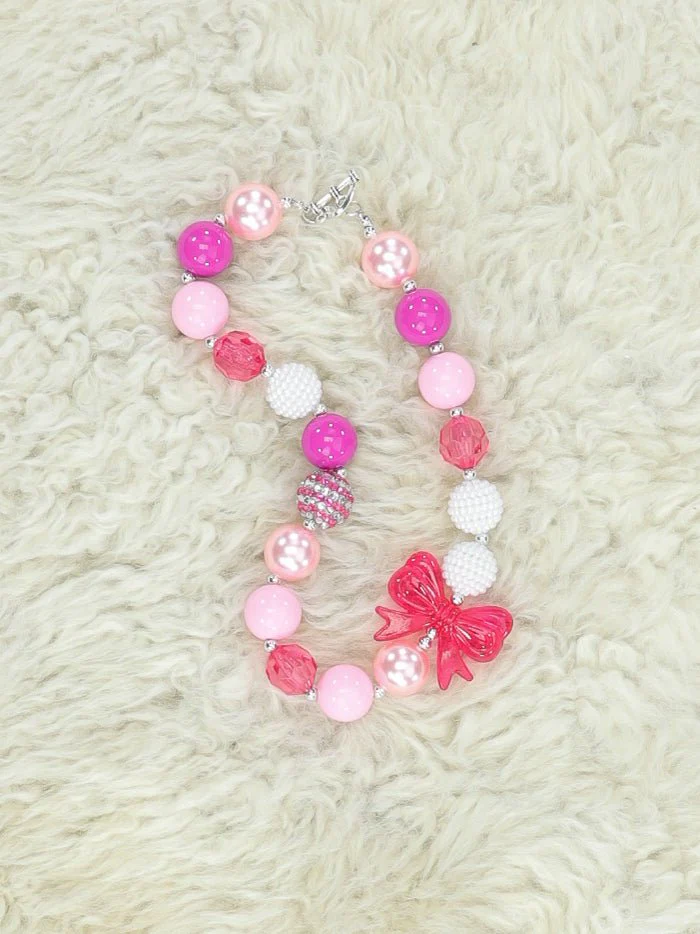 Pink/Red Pearl Bow Bubblegum Necklace