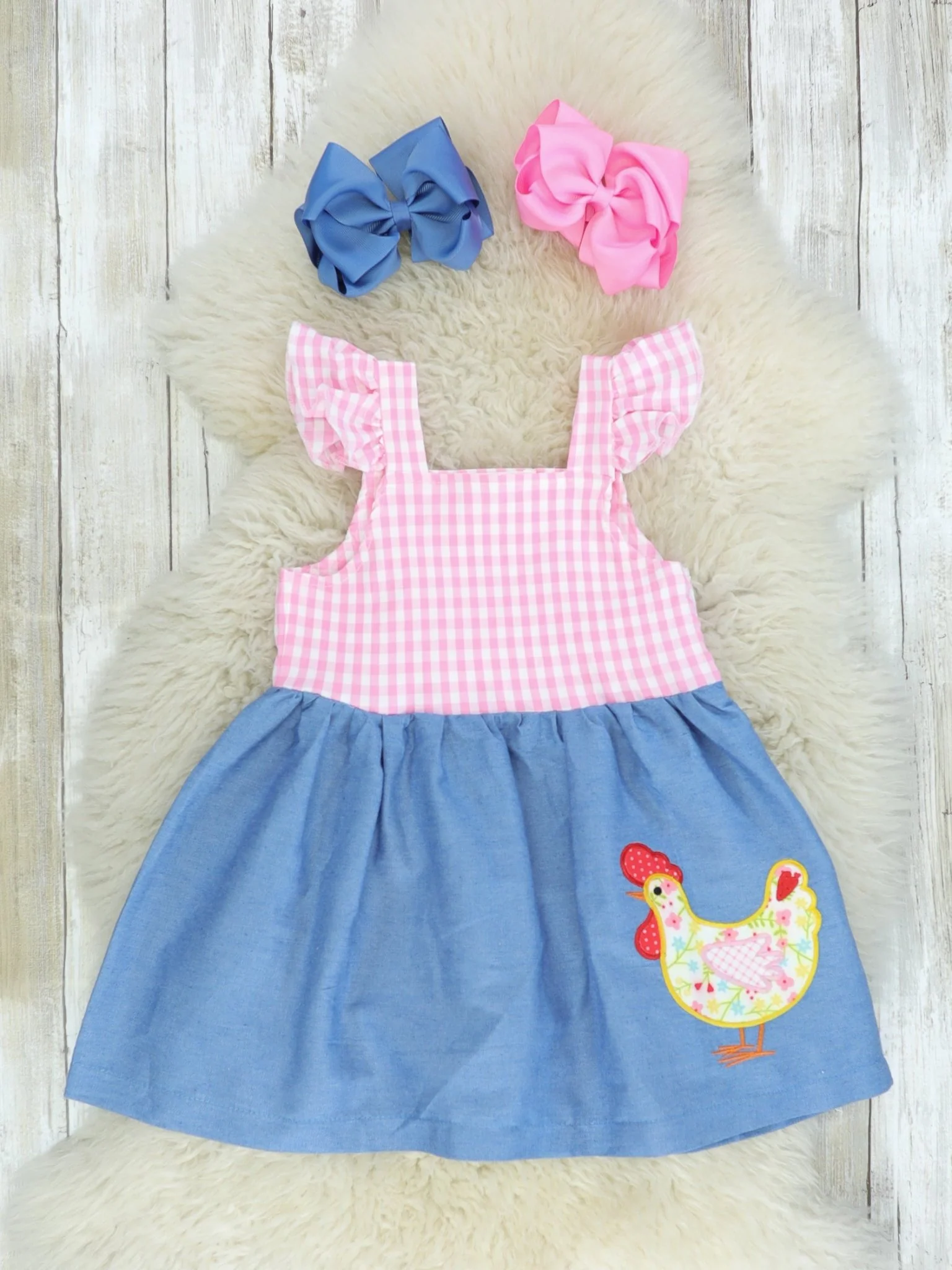 Pink Checked & Chambray Chicken Dress