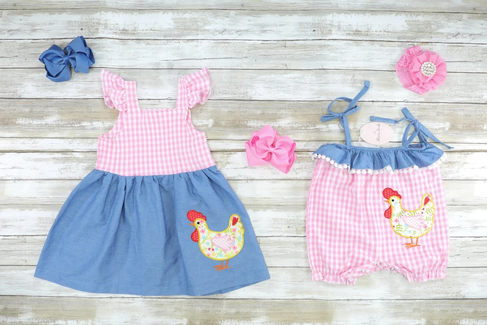 Pink Checked & Chambray Chicken Dress - Image 2