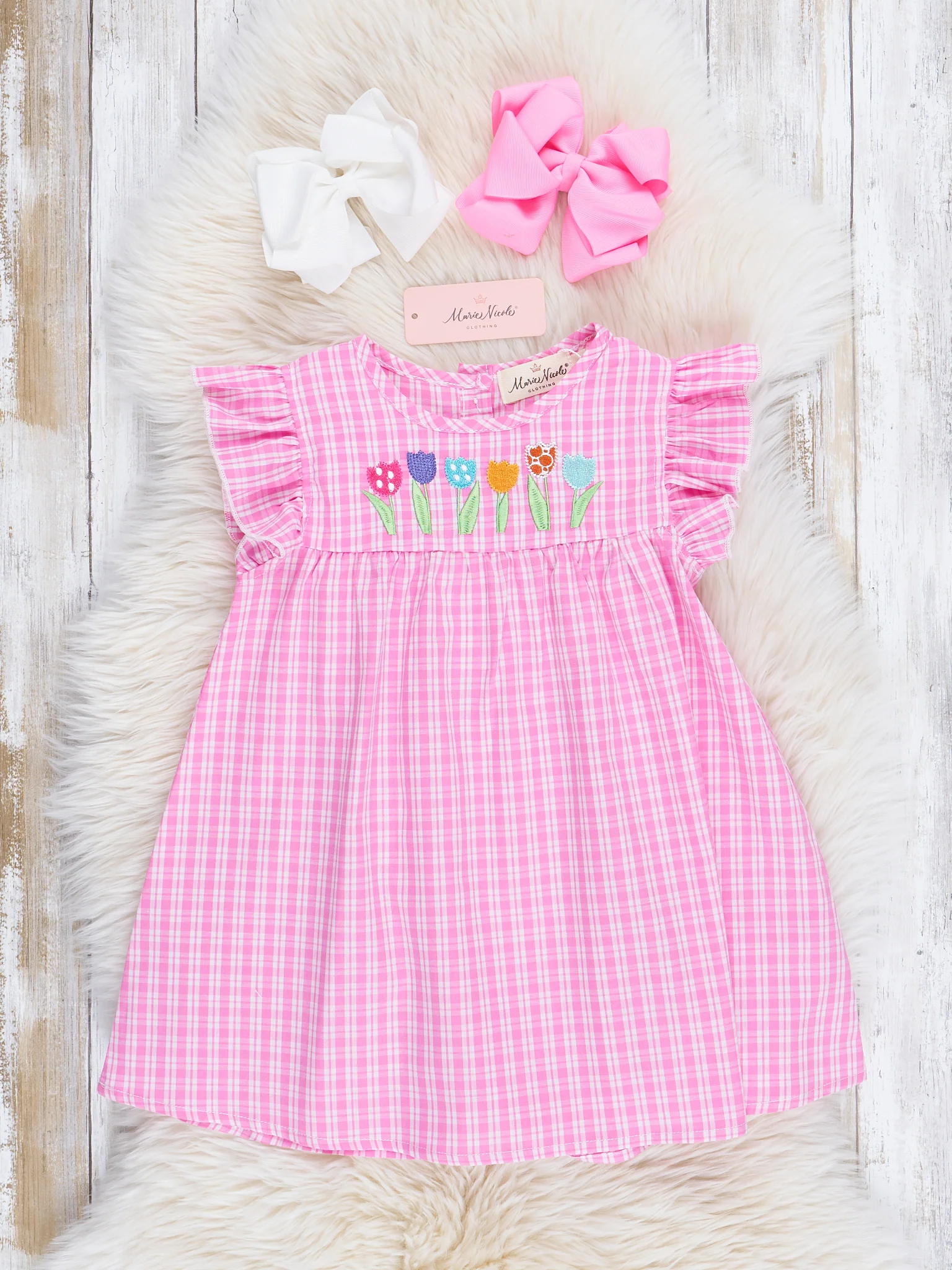 Pink Plaid Embroidered Garden Ruffle Dress