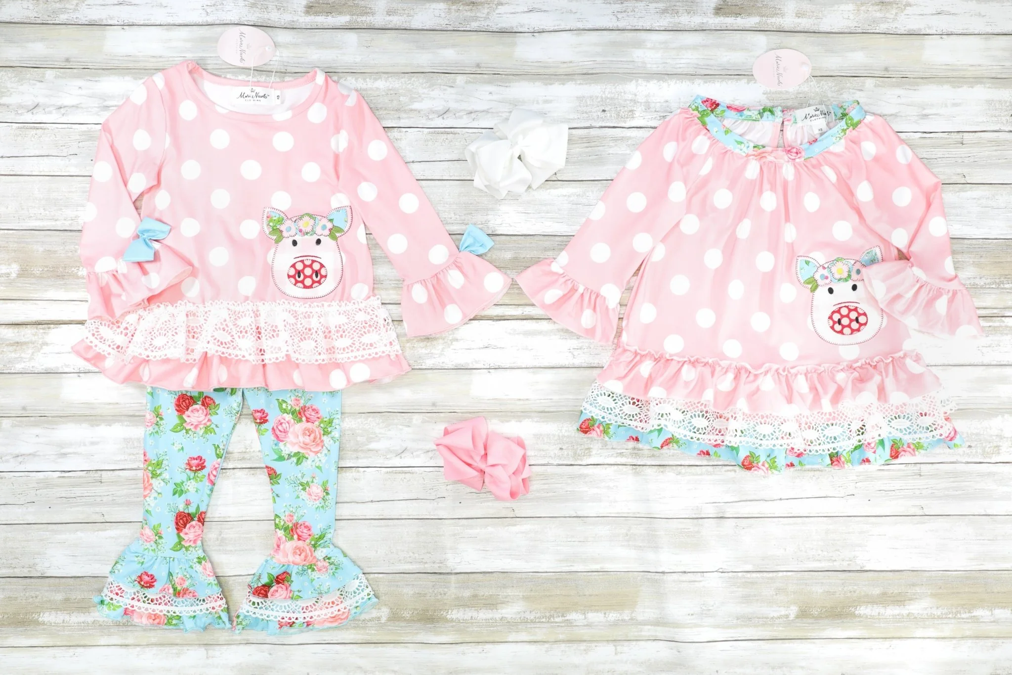 Pink Polka Dot & Floral Piggy Ruffle Dress - Image 2