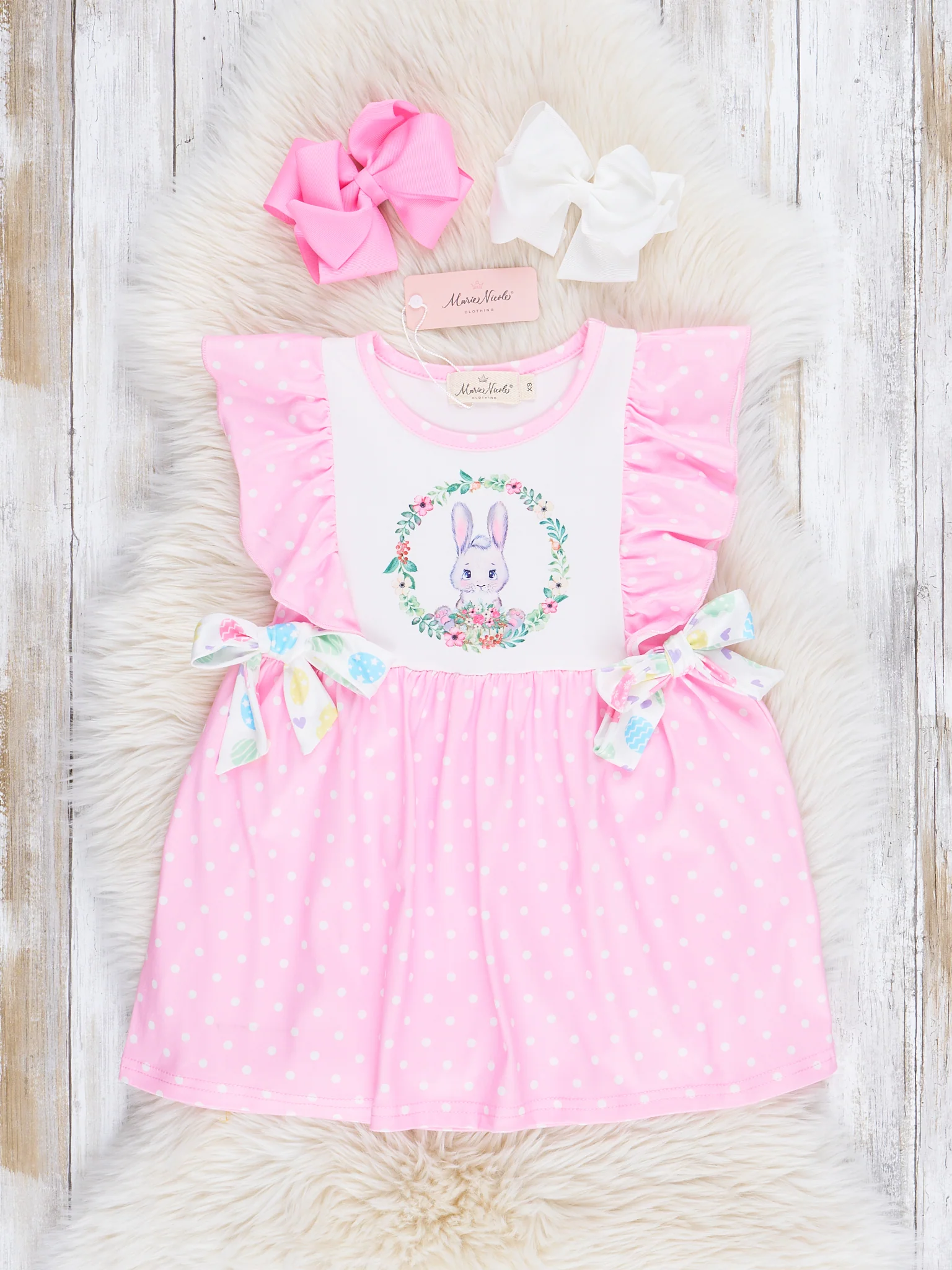 Pink Polka Dot Bunny Ruffle Dress