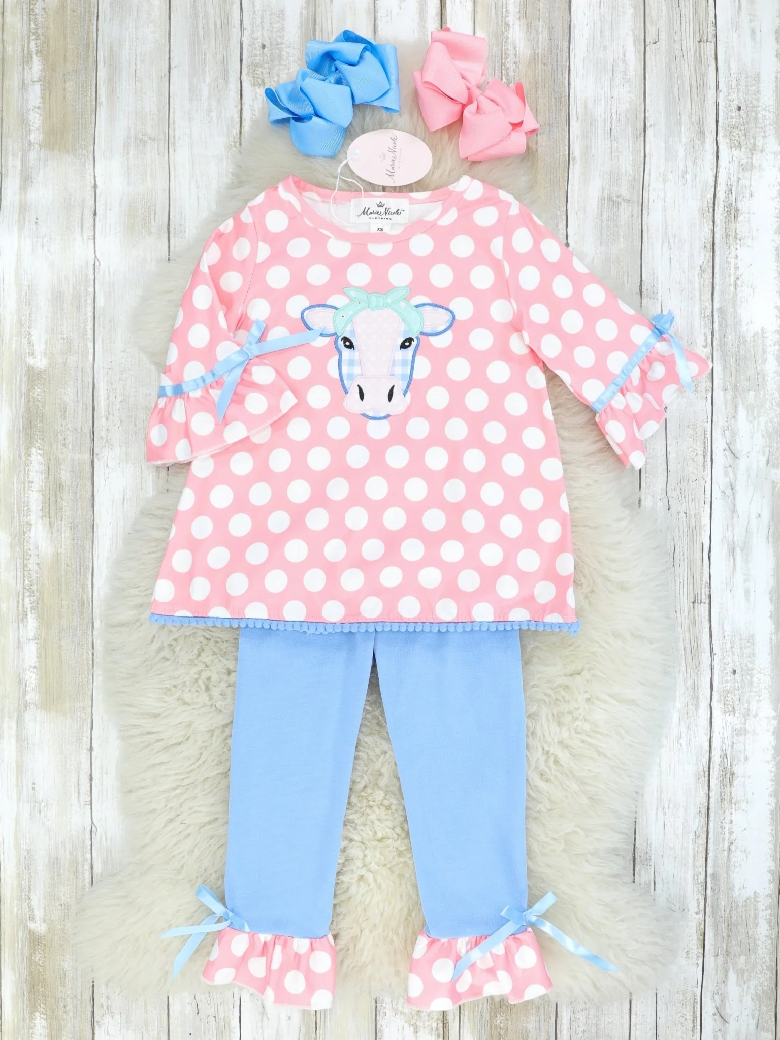 Pink Polka Dot Cow Ruffle Outfit