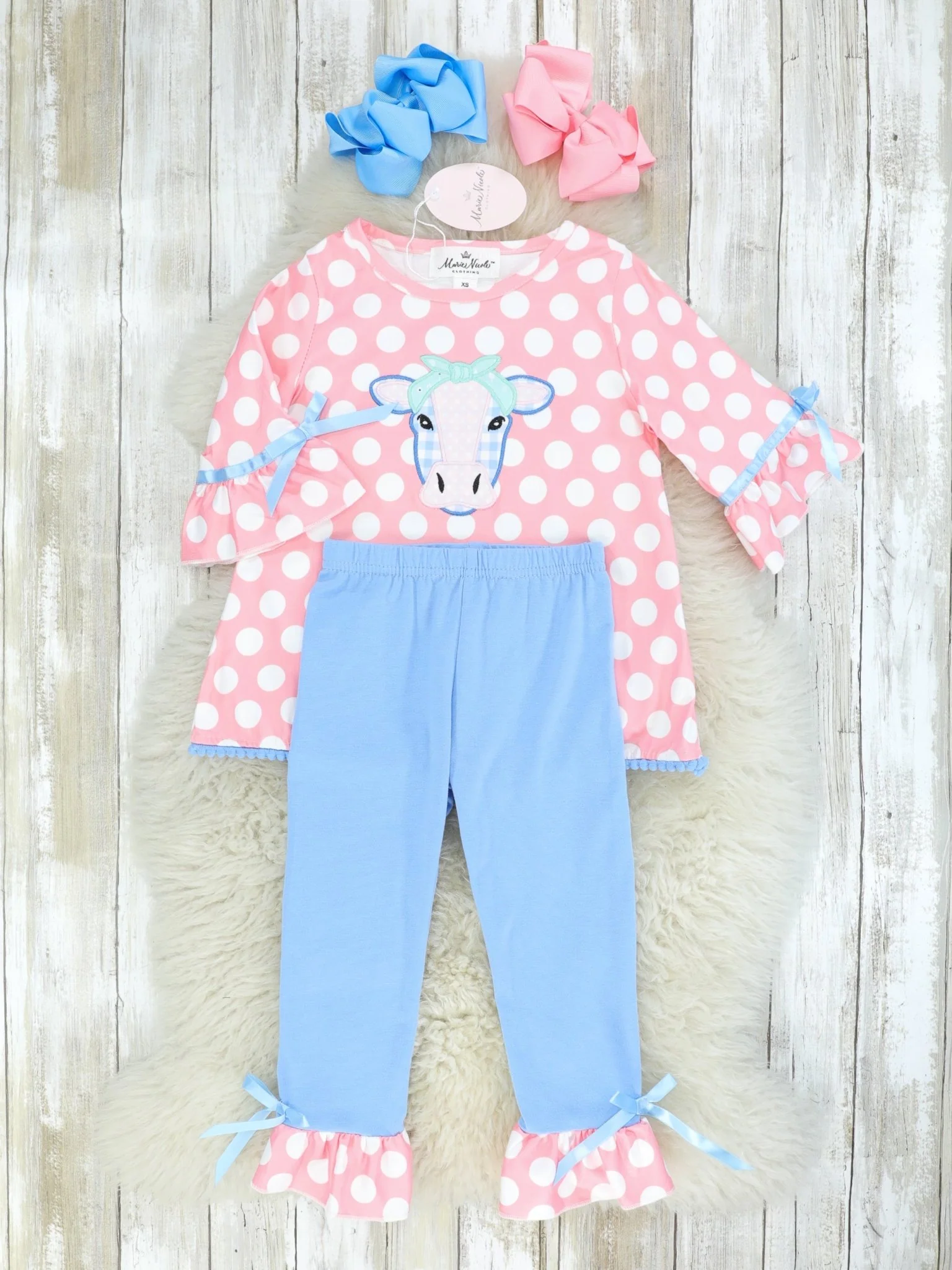 Pink Polka Dot Cow Ruffle Outfit - Image 2