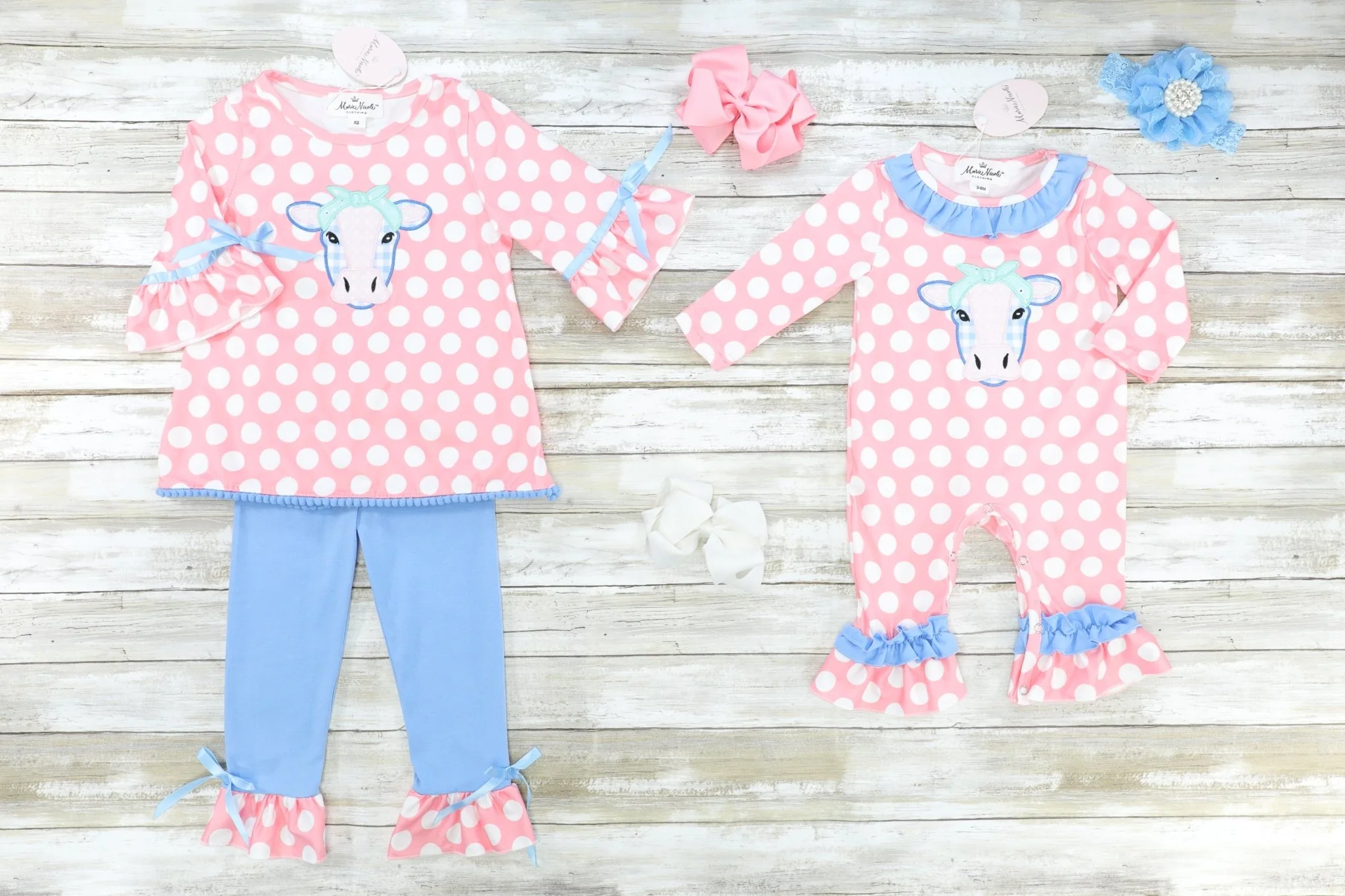 Pink Polka Dot Cow Ruffle Outfit - Image 3