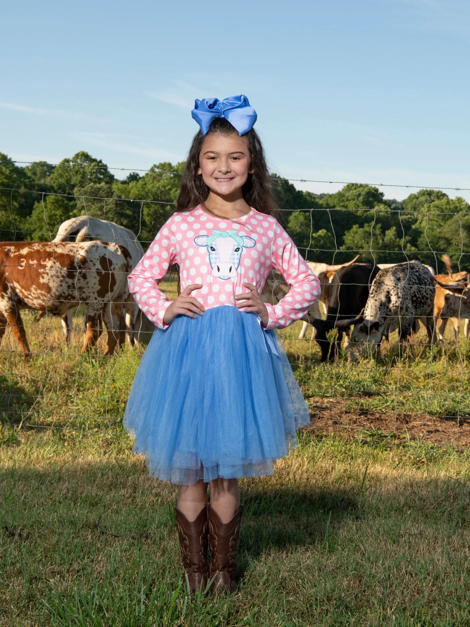 Pink Polka Dot Cow Tulle Dress