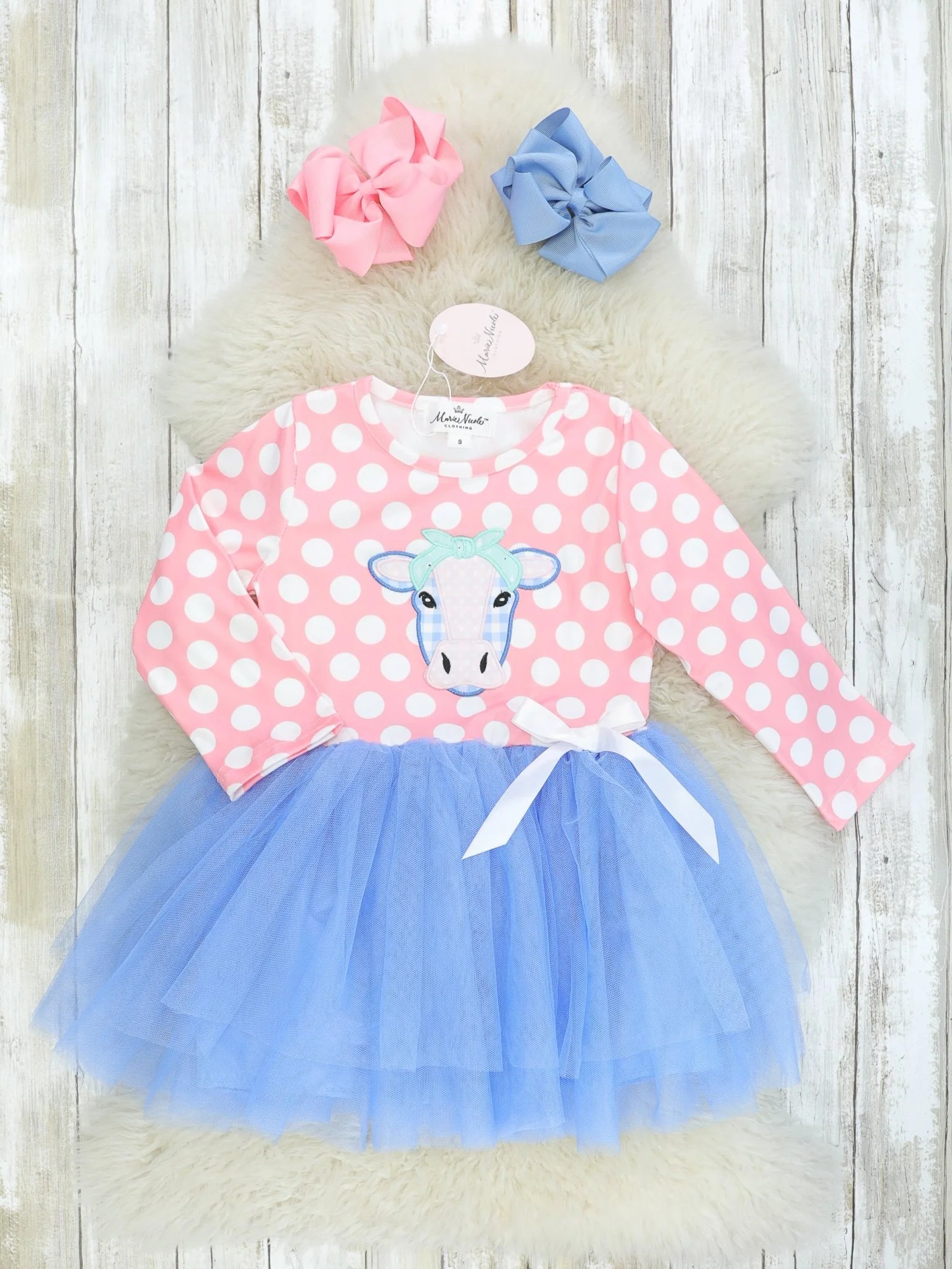 Pink Polka Dot Cow Tulle Dress - Image 3