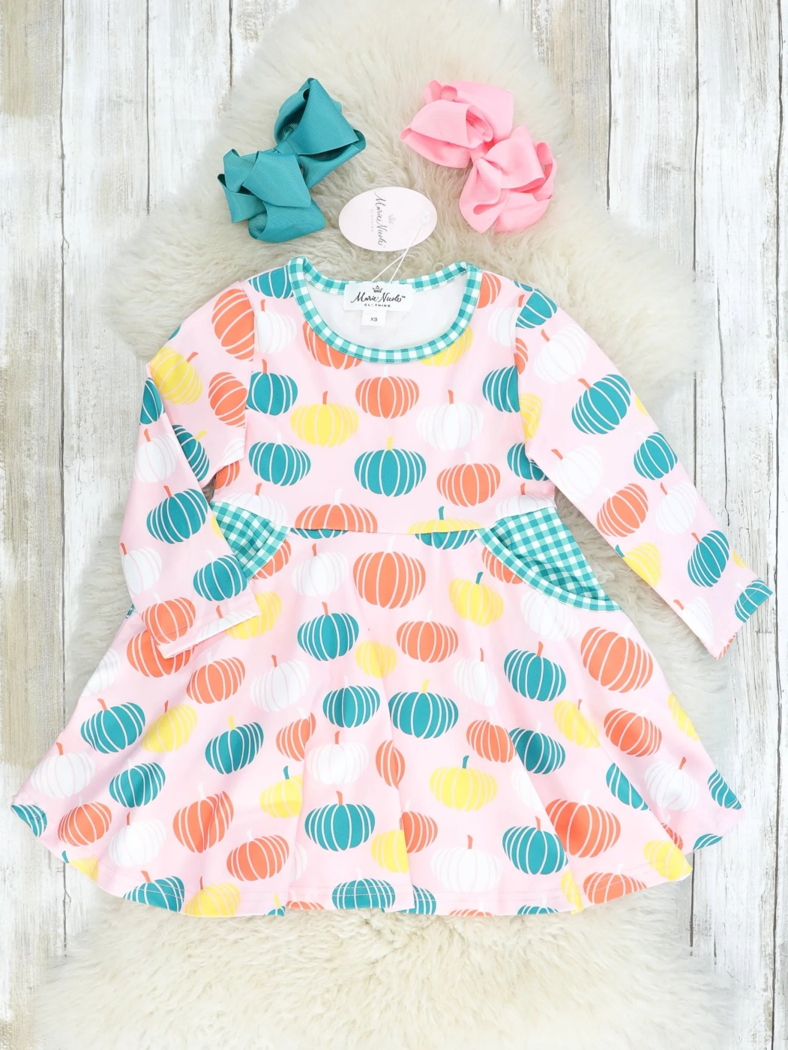 Pink Pumpkin & Green Gingham Swing Dress