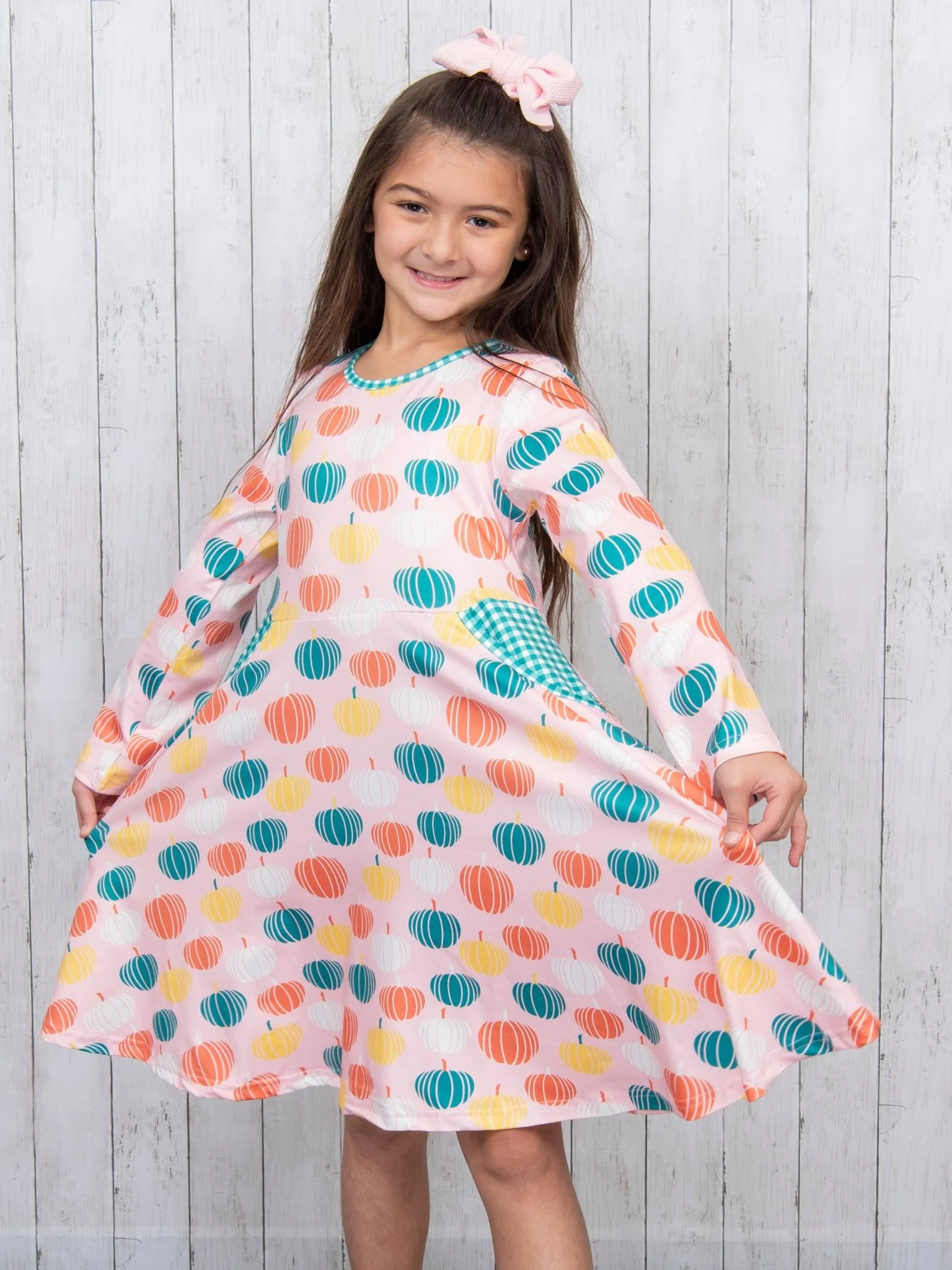 Pink Pumpkin & Green Gingham Swing Dress - Image 2