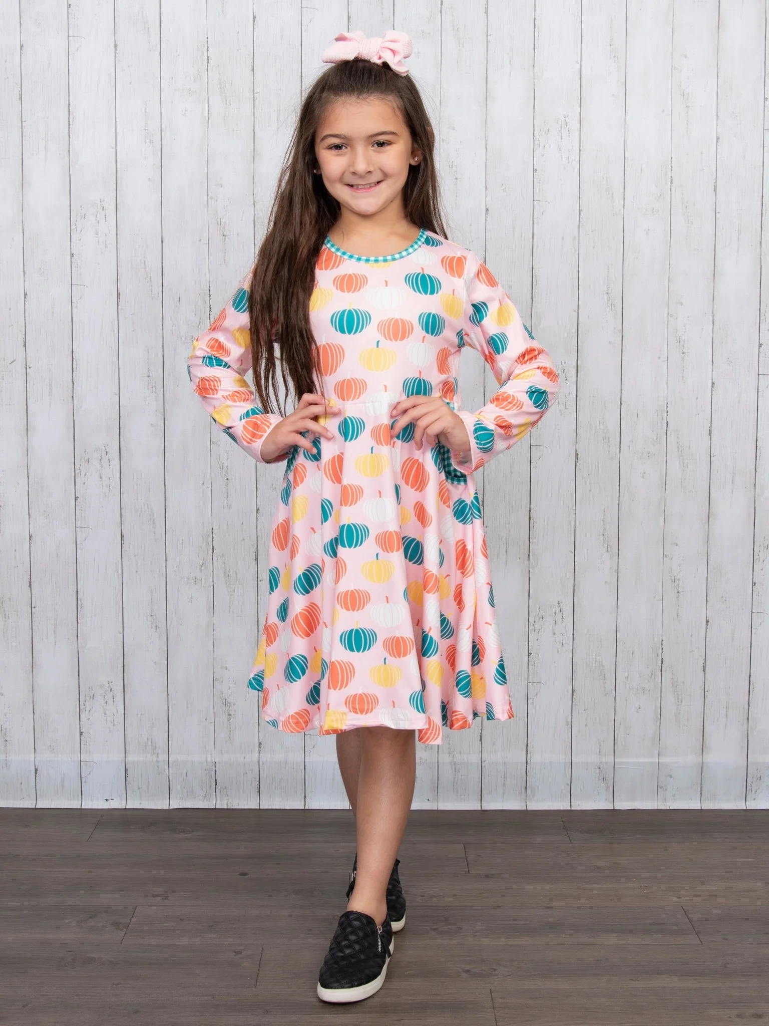 Pink Pumpkin & Green Gingham Swing Dress - Image 3