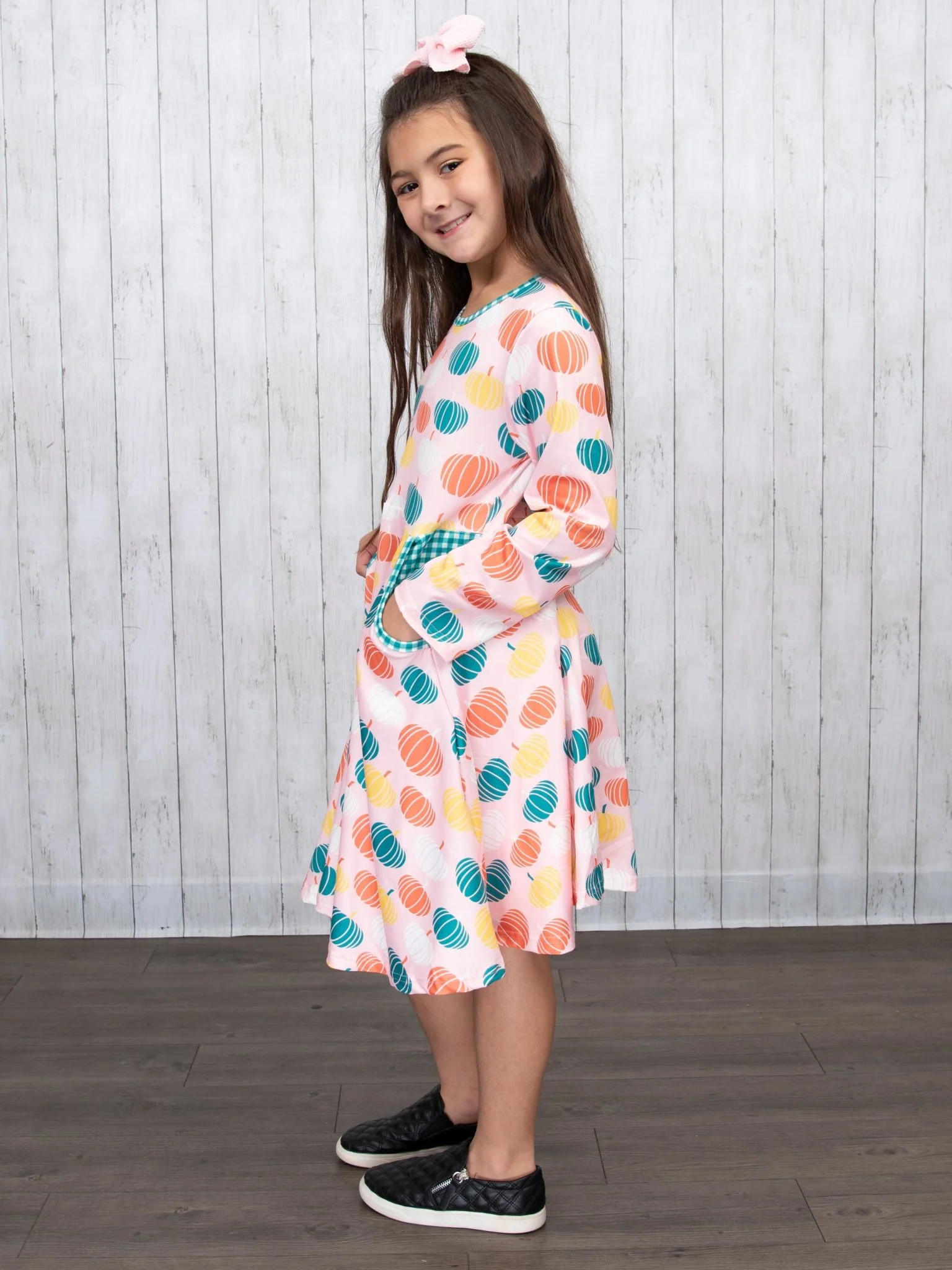 Pink Pumpkin & Green Gingham Swing Dress - Image 4