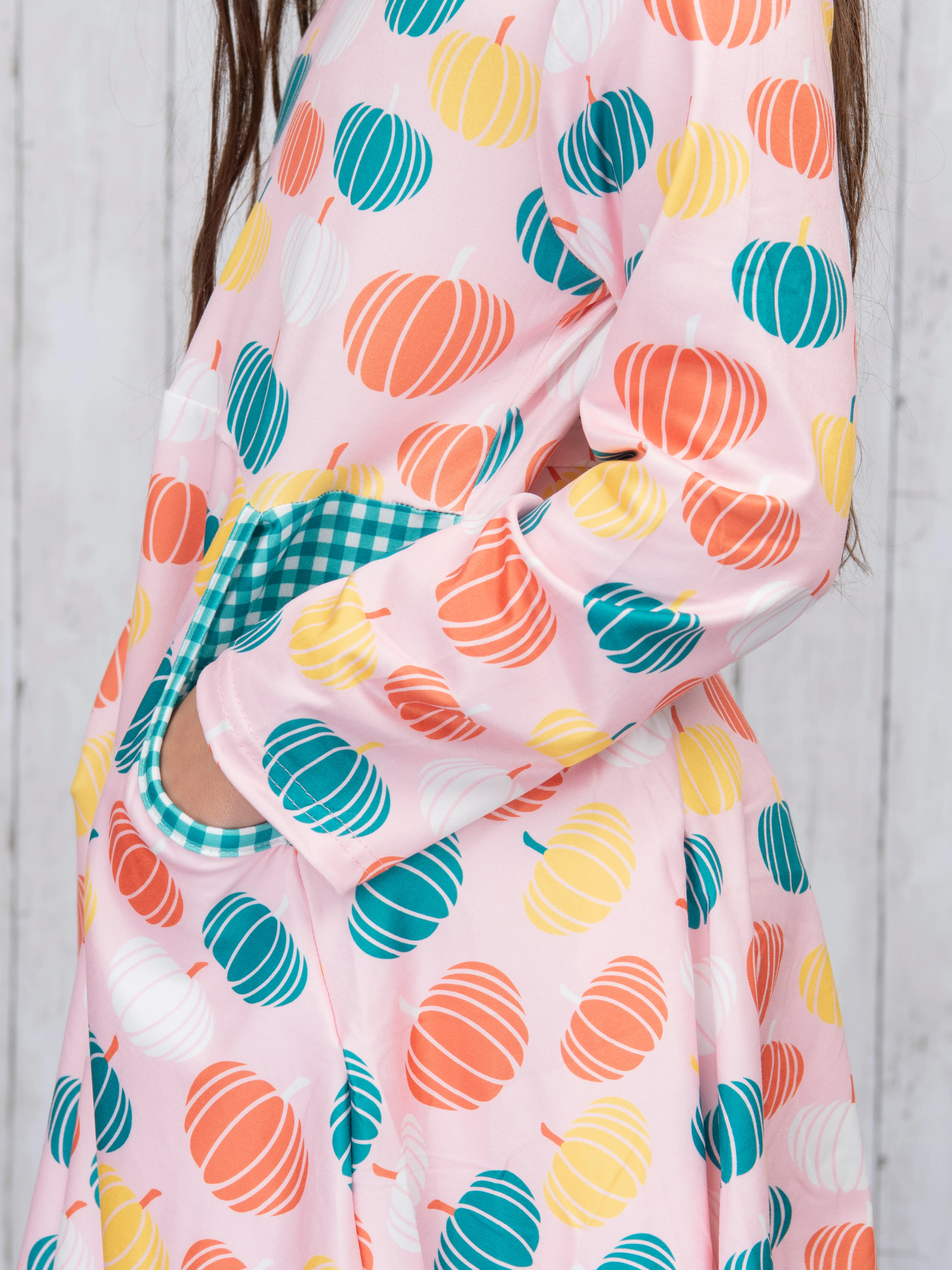 Pink Pumpkin & Green Gingham Swing Dress - Image 5