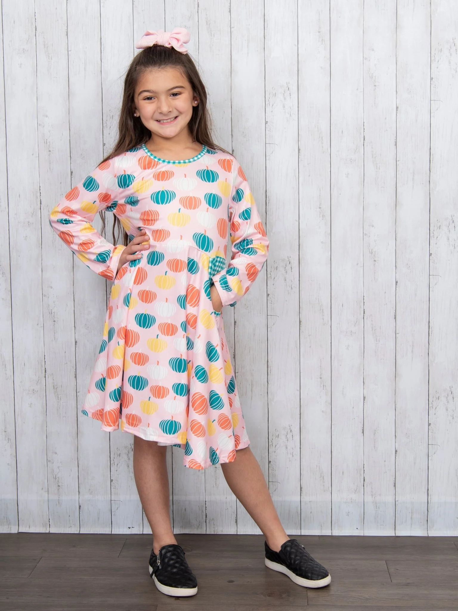 Pink Pumpkin & Green Gingham Swing Dress - Image 6