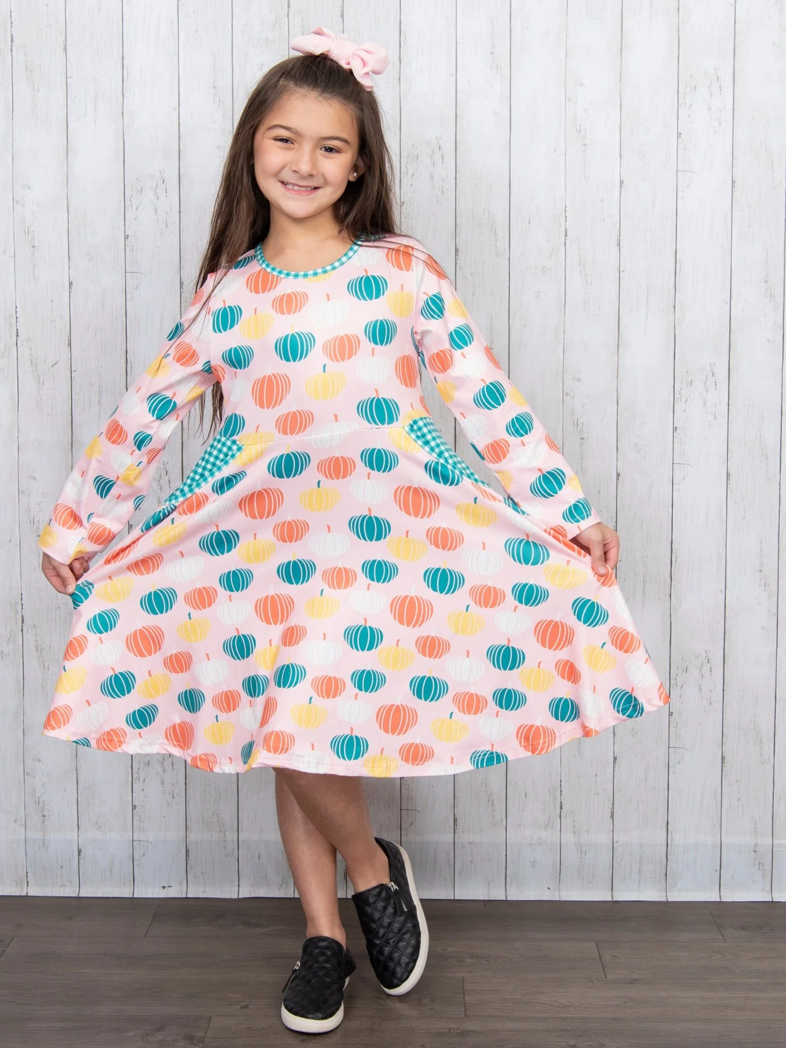 Pink Pumpkin & Green Gingham Swing Dress - Image 7