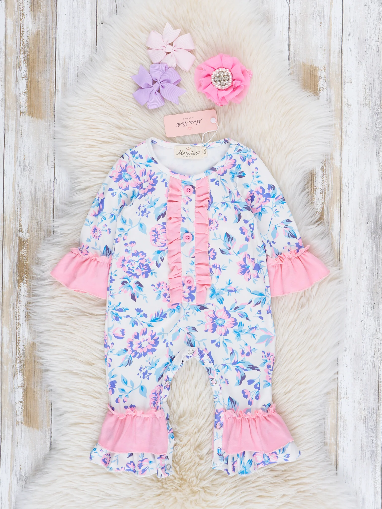Pink & Purple Florals Ruffle Romper