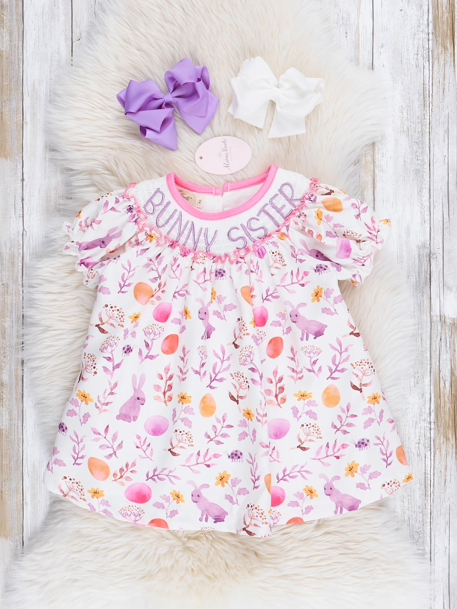 Pink & Purple Smocked "Bunny Sister" Dress