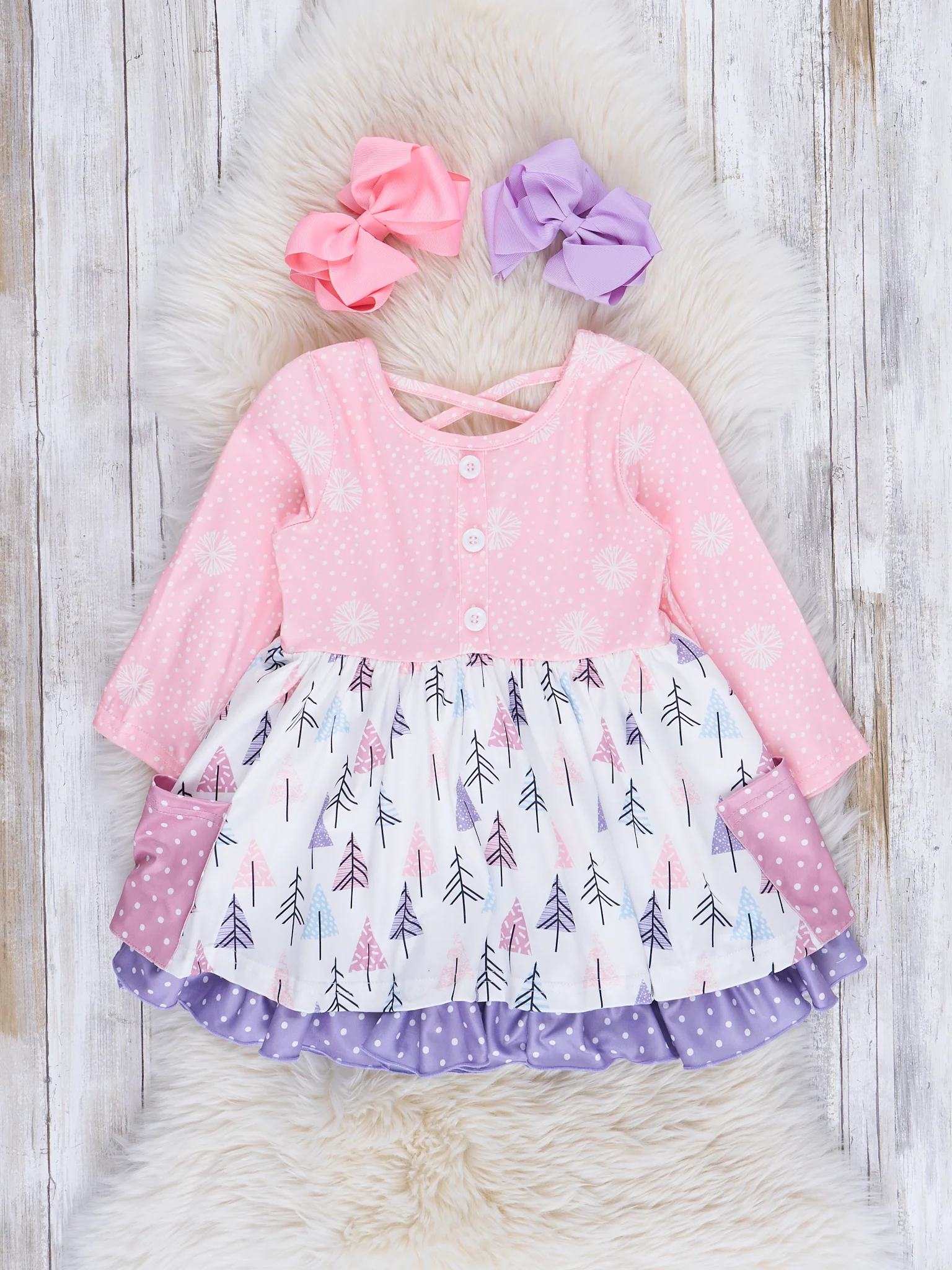 Pink & Purple Winter Time Tiered Ruffle Dress