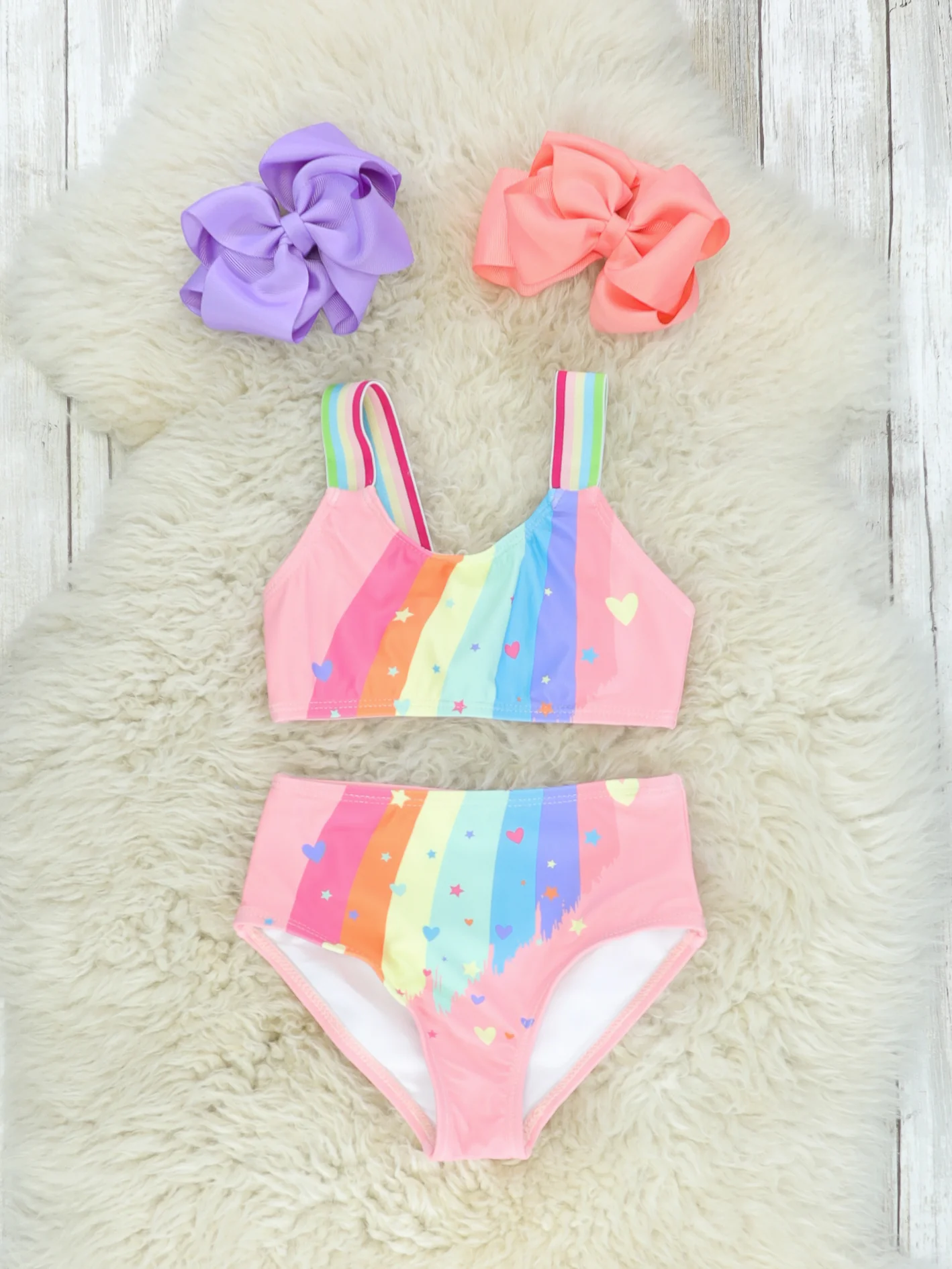 Pink Rainbow High-Waisted Swimsuit