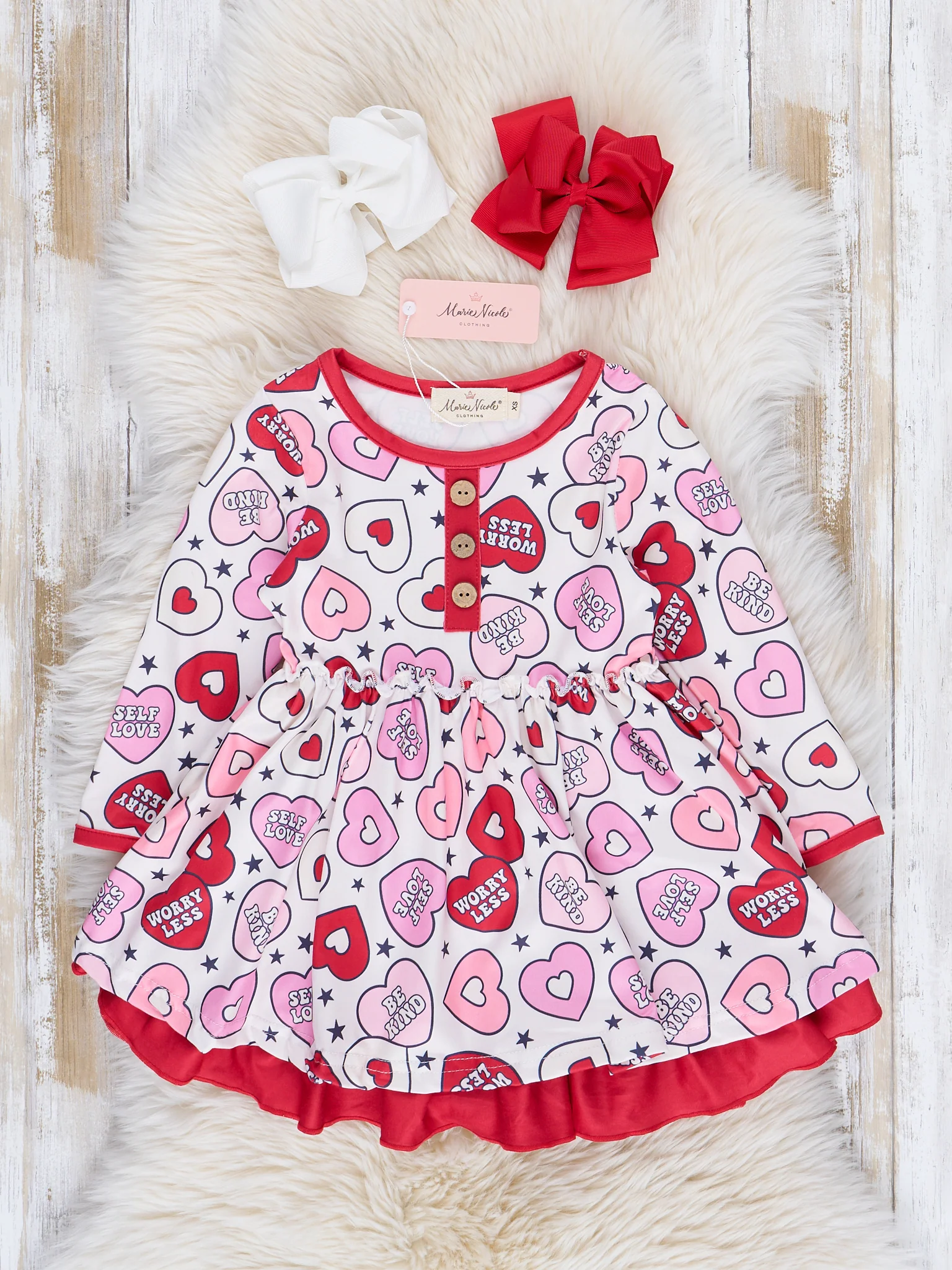 Pink & Red Hearts Sweet Valentine Tiered Ruffle Dress