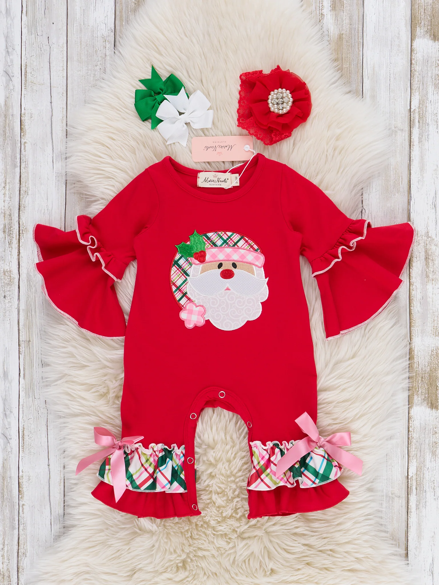 Pink & Red Santa Plaid Ruffle Romper