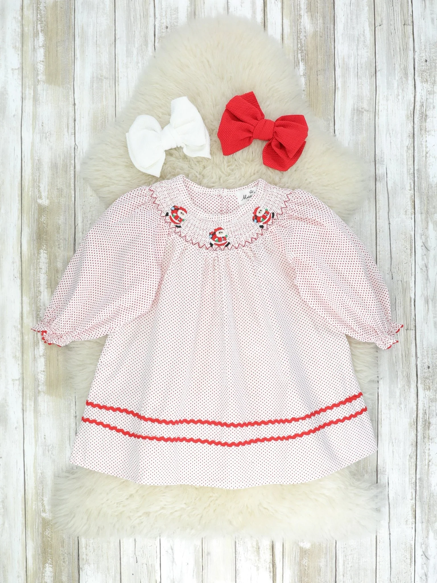 Pink & Red Santa Smocked Dress