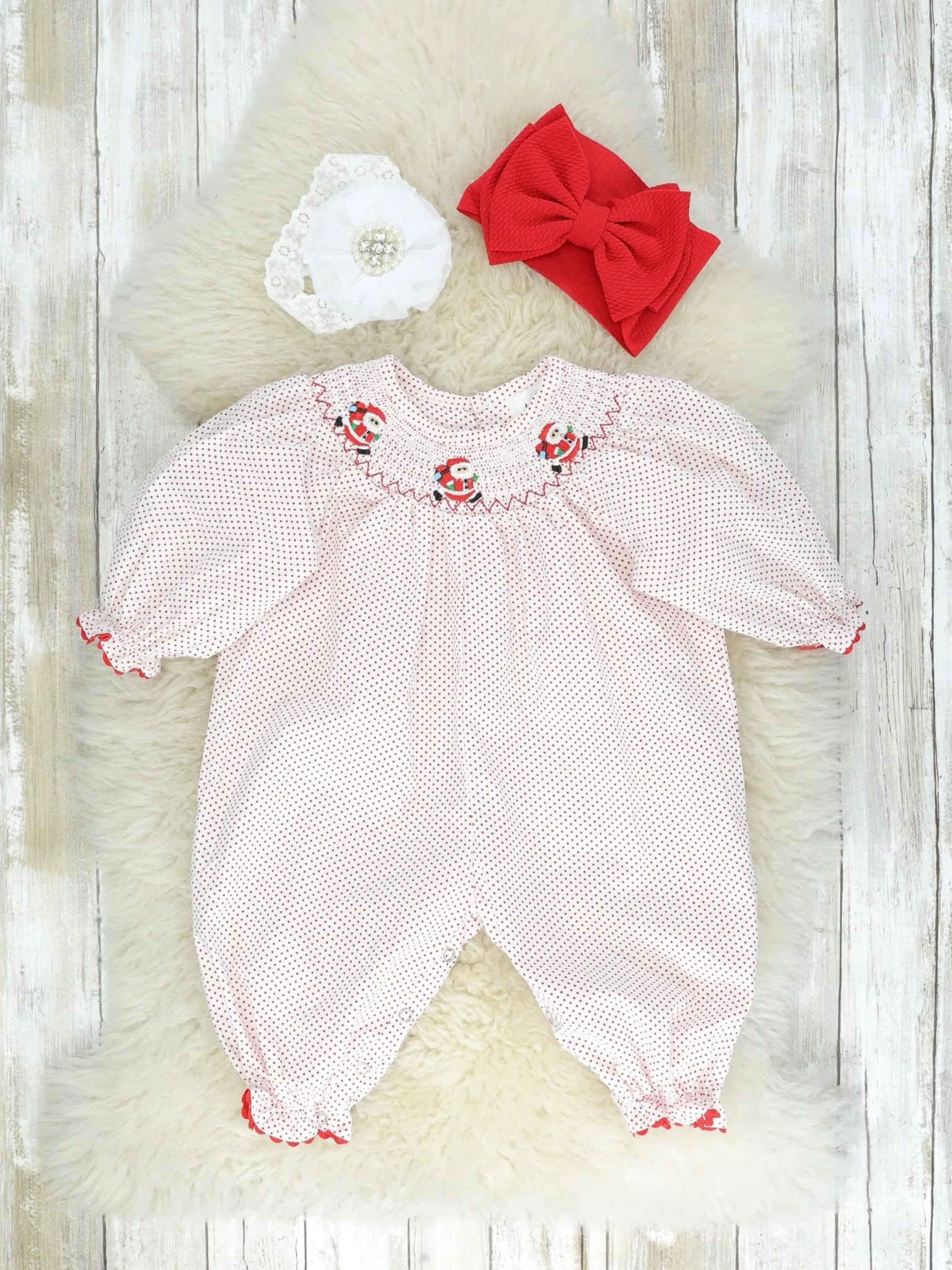 Pink & Red Santa Smocked Romper