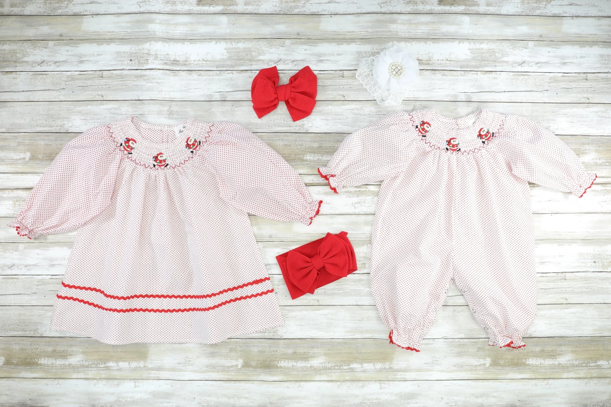 Pink & Red Santa Smocked Romper - Image 2