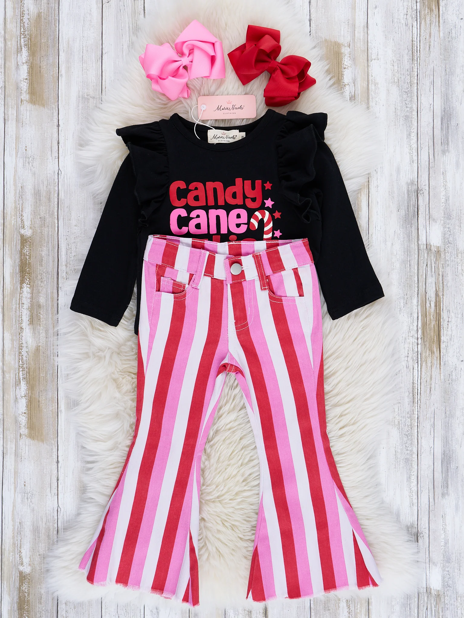 Pink & Red Striped "Candy Cane Cutie" Bell Bottom Outfit - Image 3