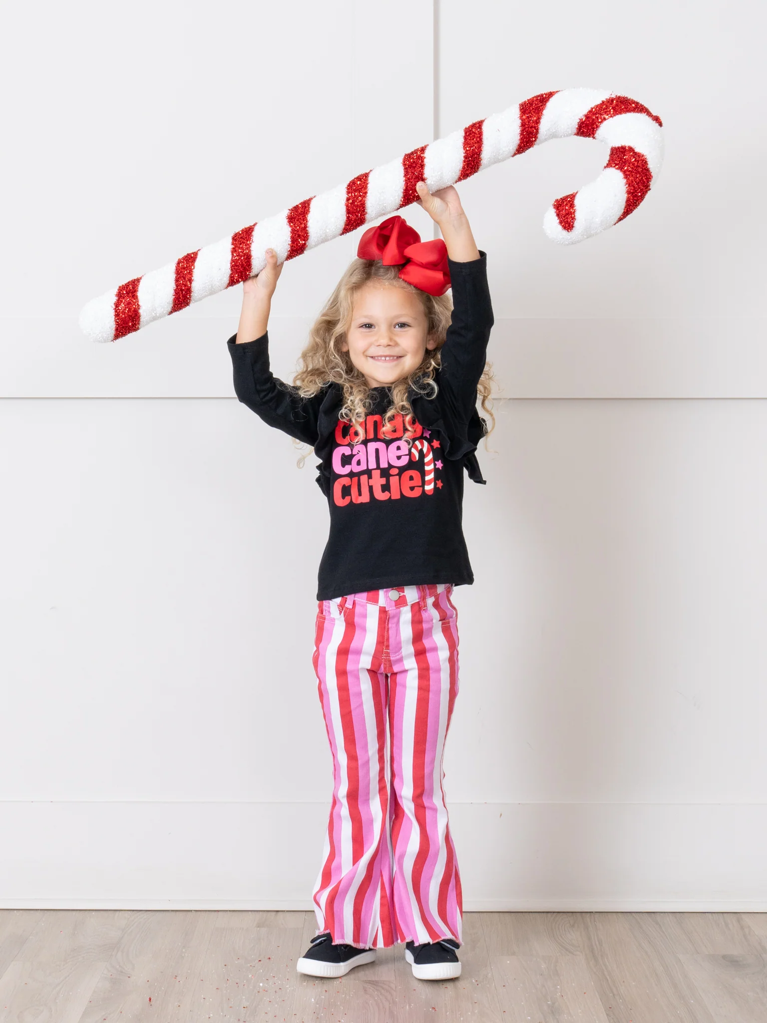 Pink & Red Striped "Candy Cane Cutie" Bell Bottom Outfit - Image 4