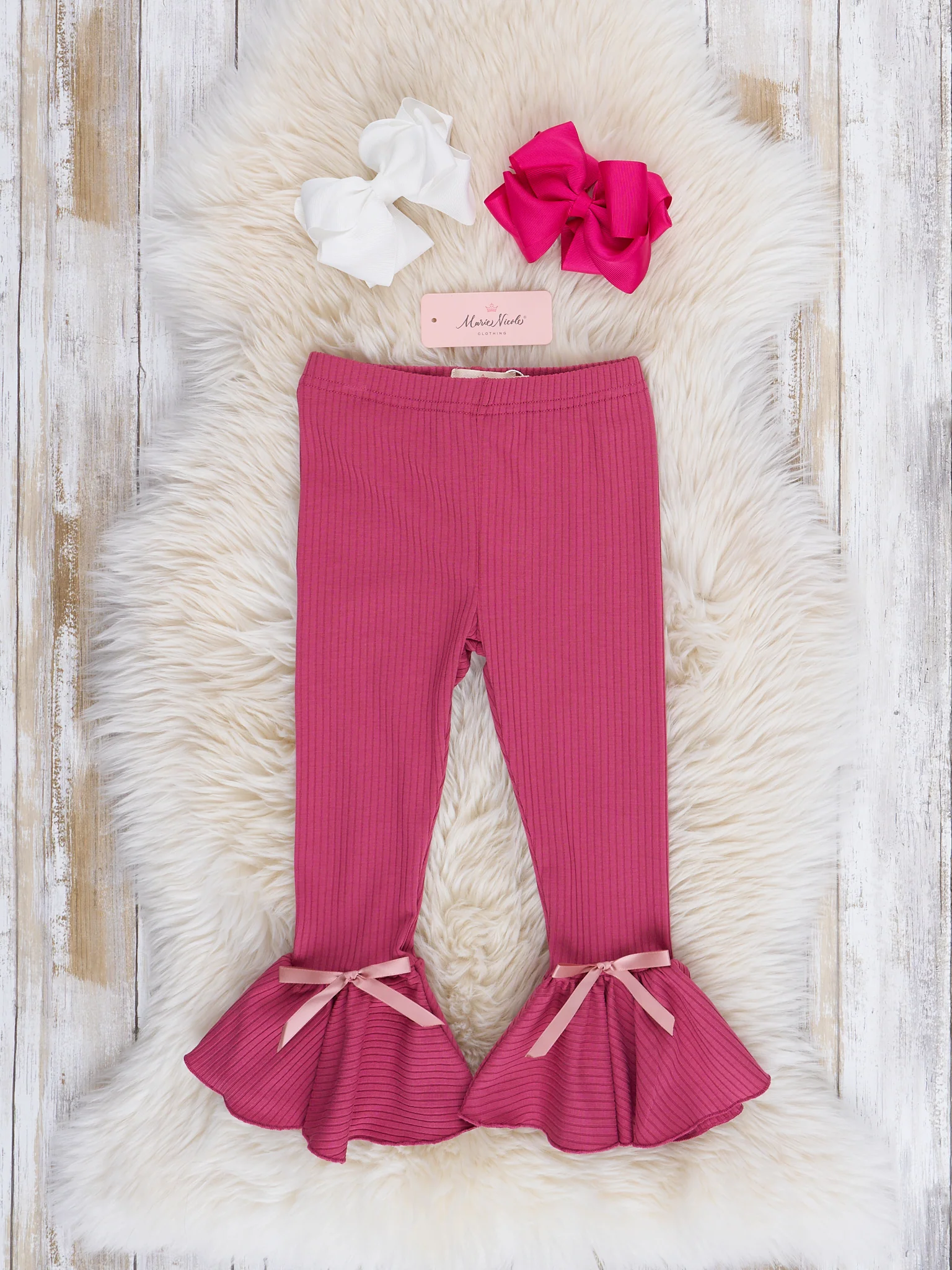 Pink Ribbed Bell Bottom Leggings