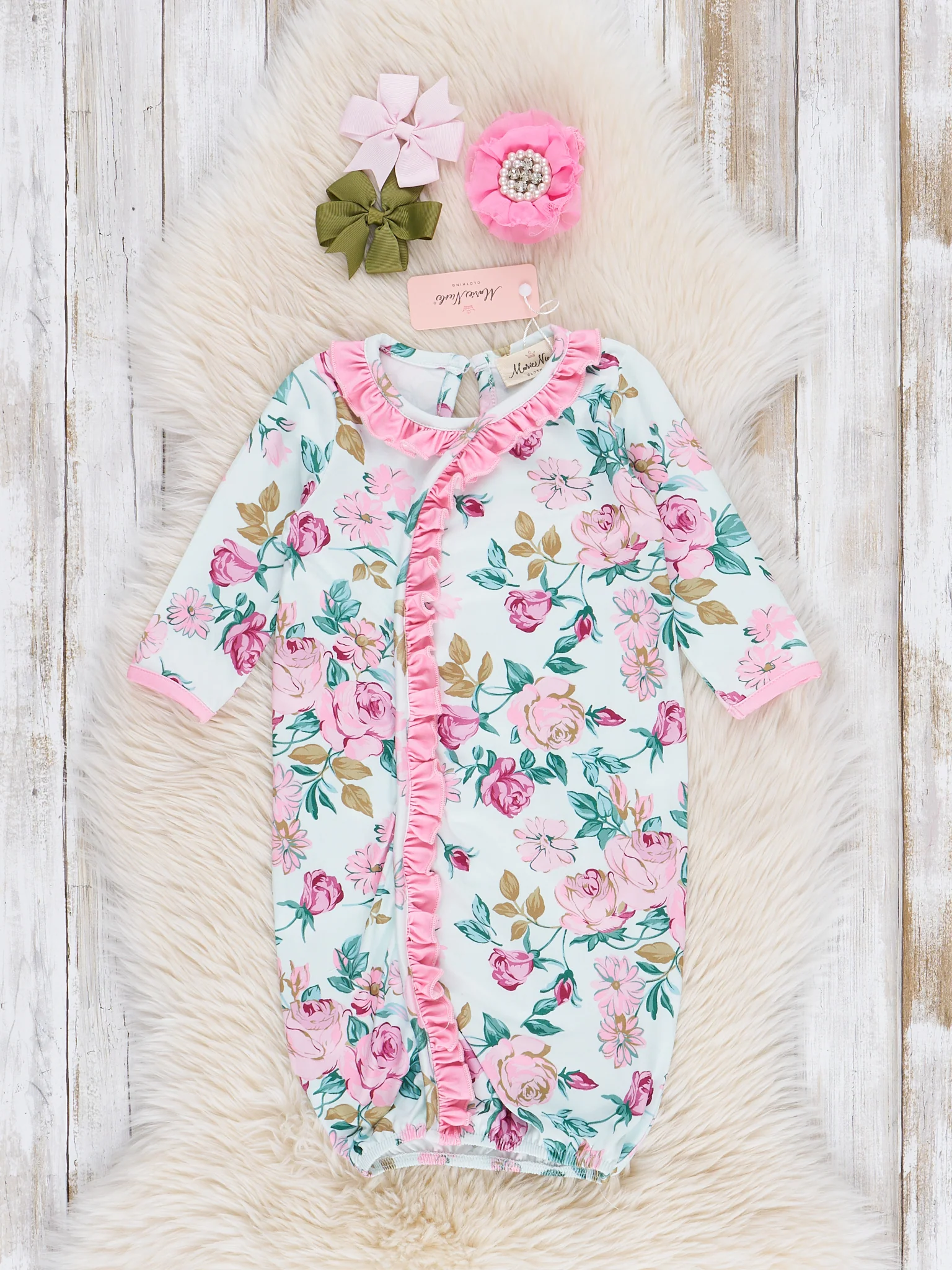 Pink Rose Garden Ruffle Sleep Gown