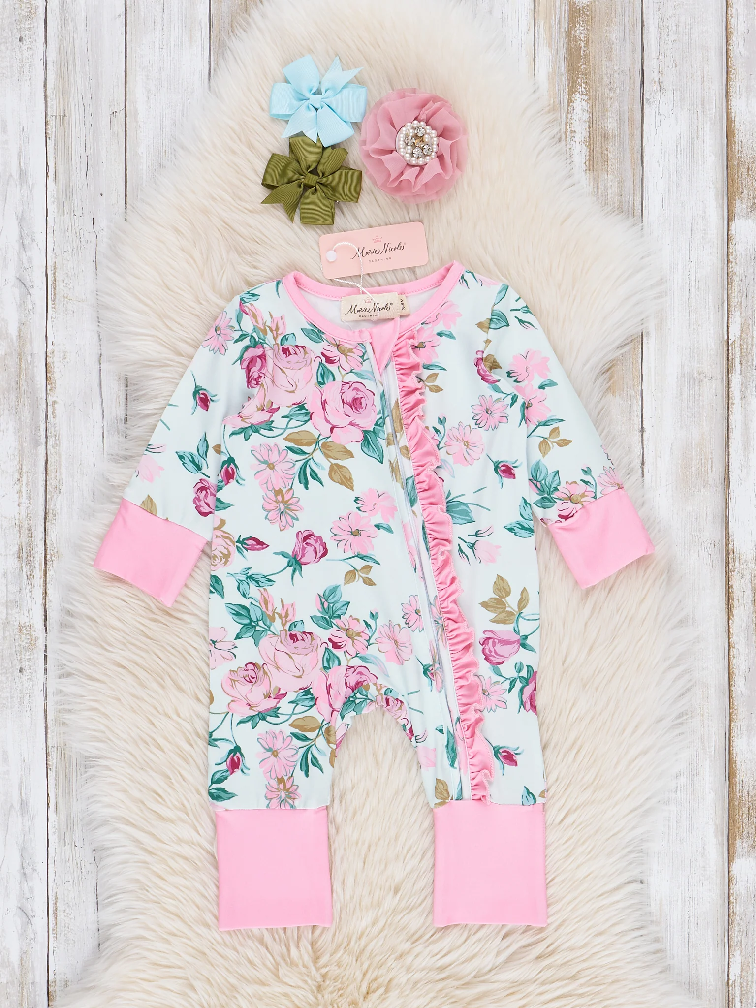 Pink Rose Garden Ruffle Sleeper Pajamas