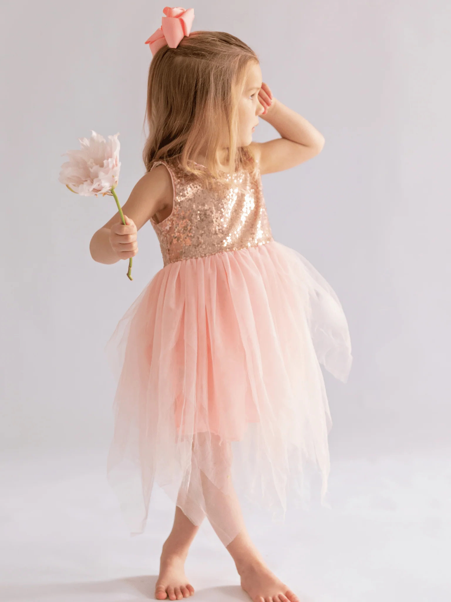 Pink Rose Gold Tulle Sequin Tank Dress