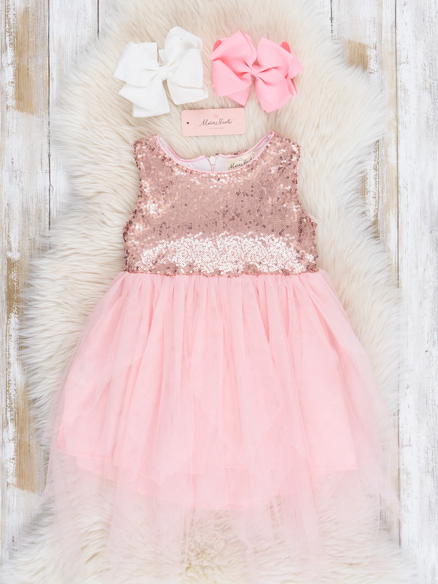 Pink Rose Gold Tulle Sequin Tank Dress - Image 2